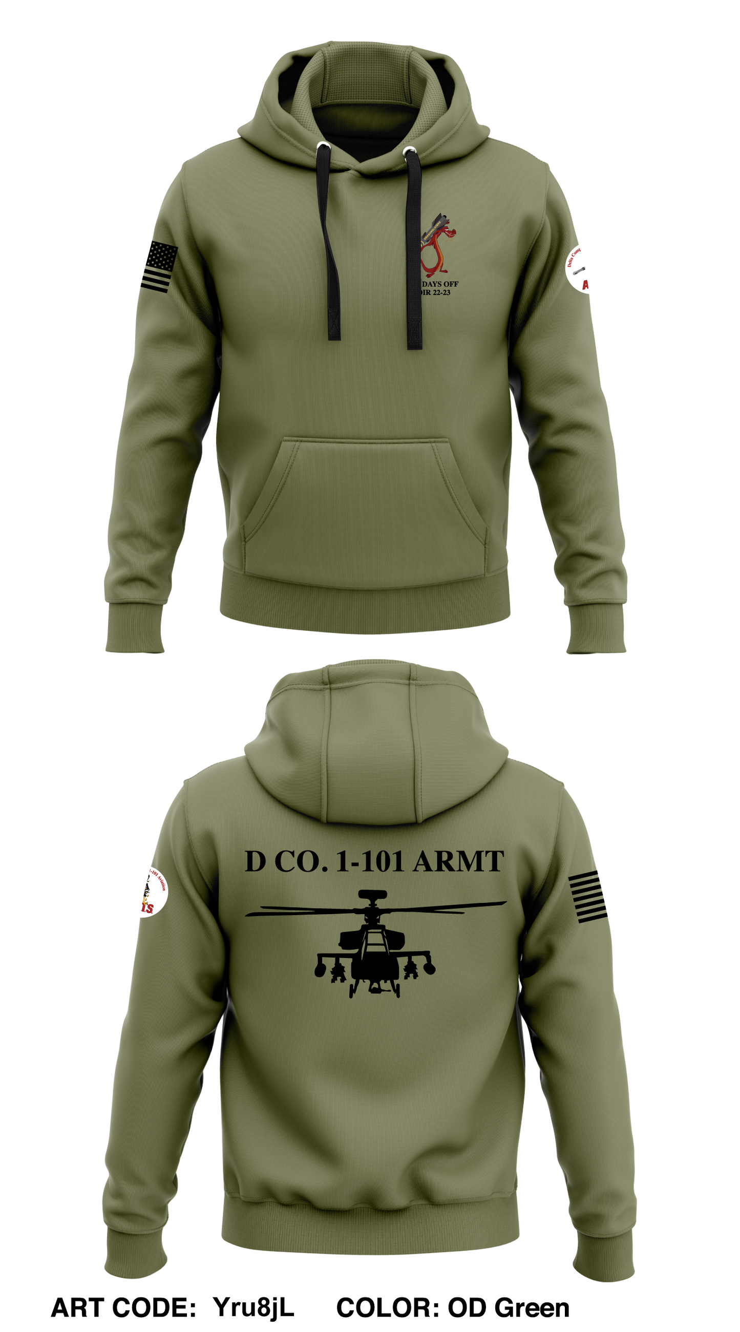 D Co., 1-11 CAB, ARMT Core Men's Hooded Performance Sweatshirt - Yru8jL