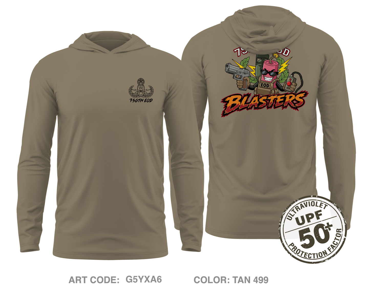 756 EOD Company Core Men's UPF 50+ Hooded Performance LS Tee - G5YXA6