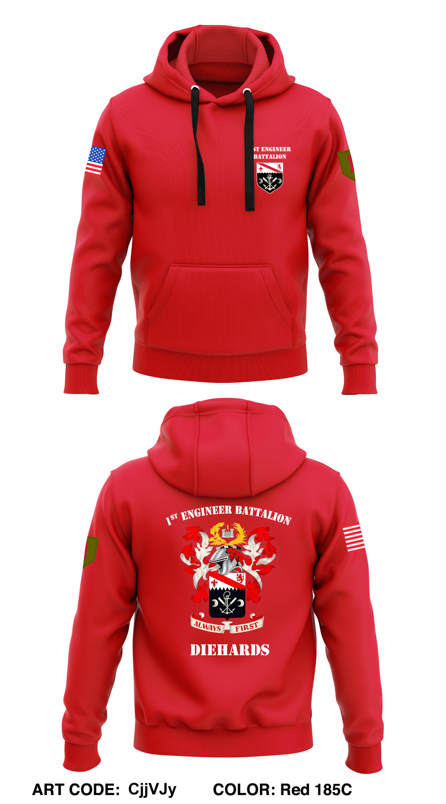 1st Engineer Battalion Core Men's Hooded Performance Sweatshirt - CjjVJy