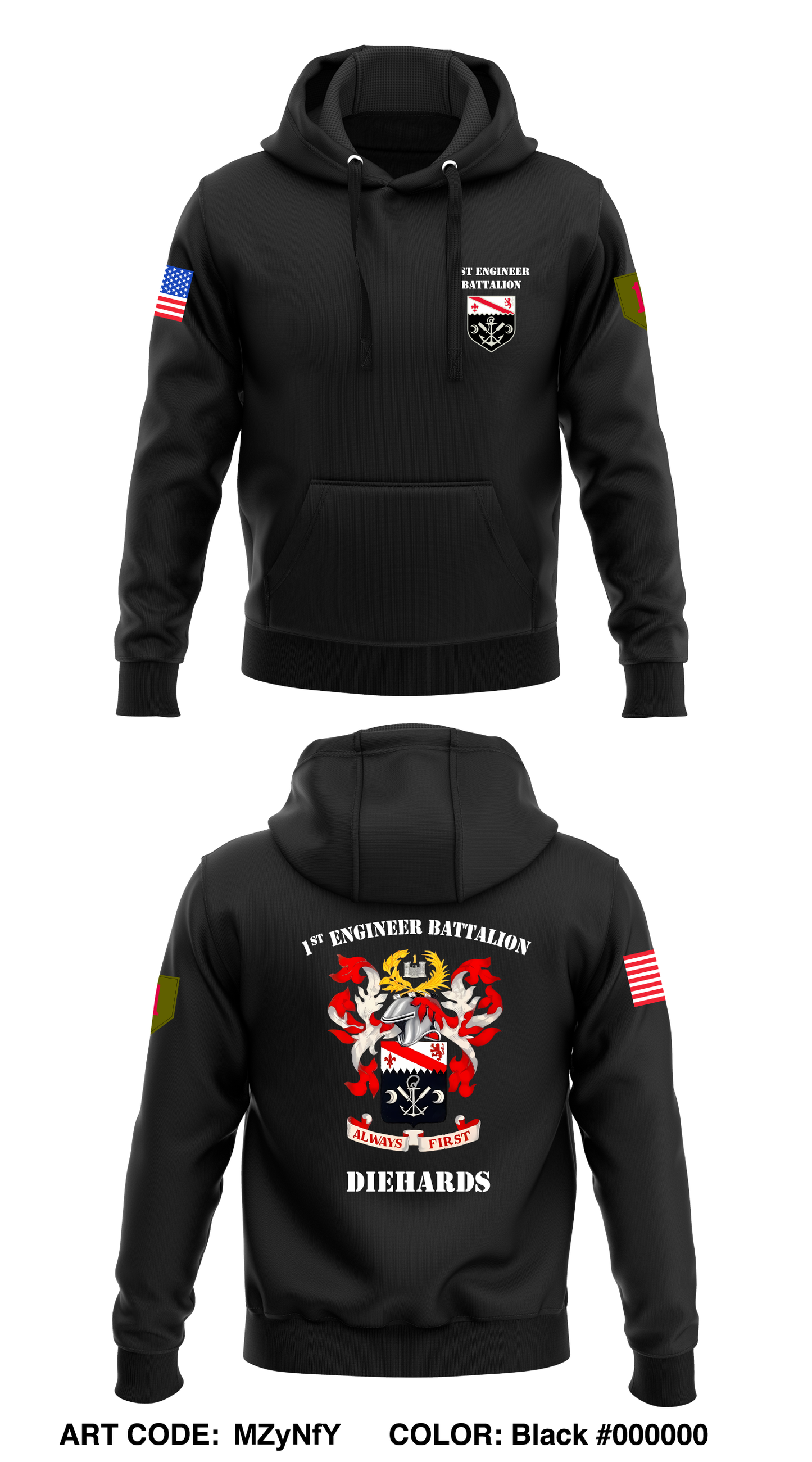 1st Engineer Battalion Core Men's Hooded Performance Sweatshirt - MZyNfY