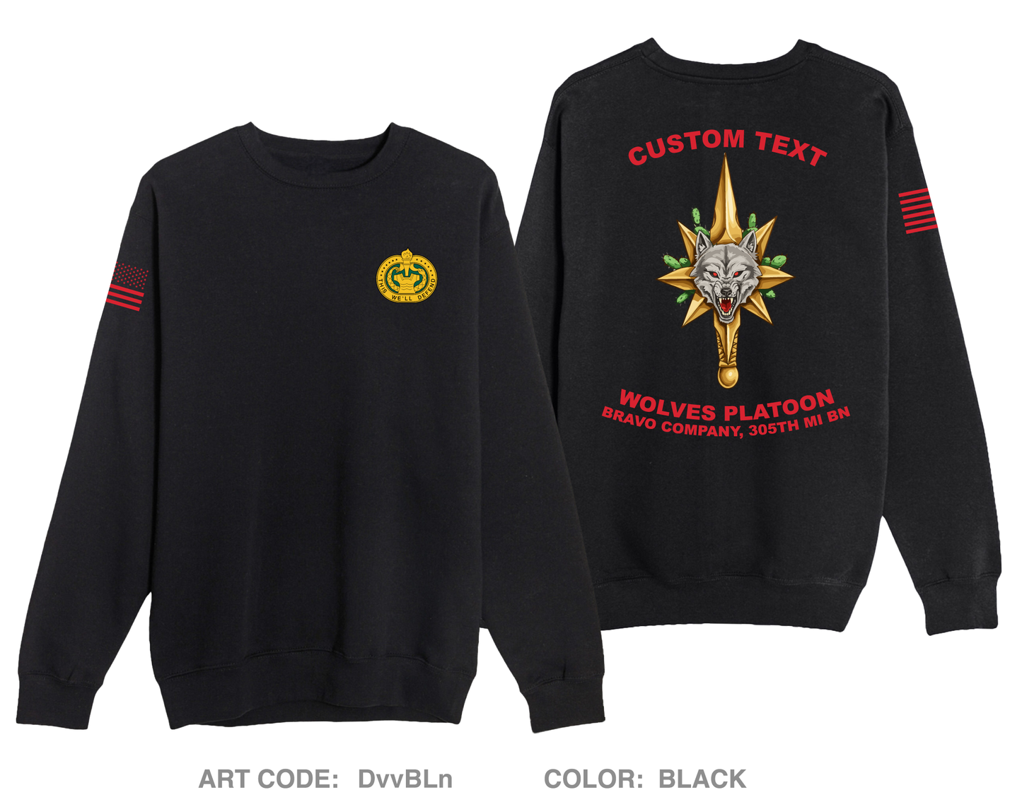 CUSTOM Wolves Platoon, Bravo Company 305th MI BN Comfort Unisex Crewneck Sweatshirt - DvvBLn
