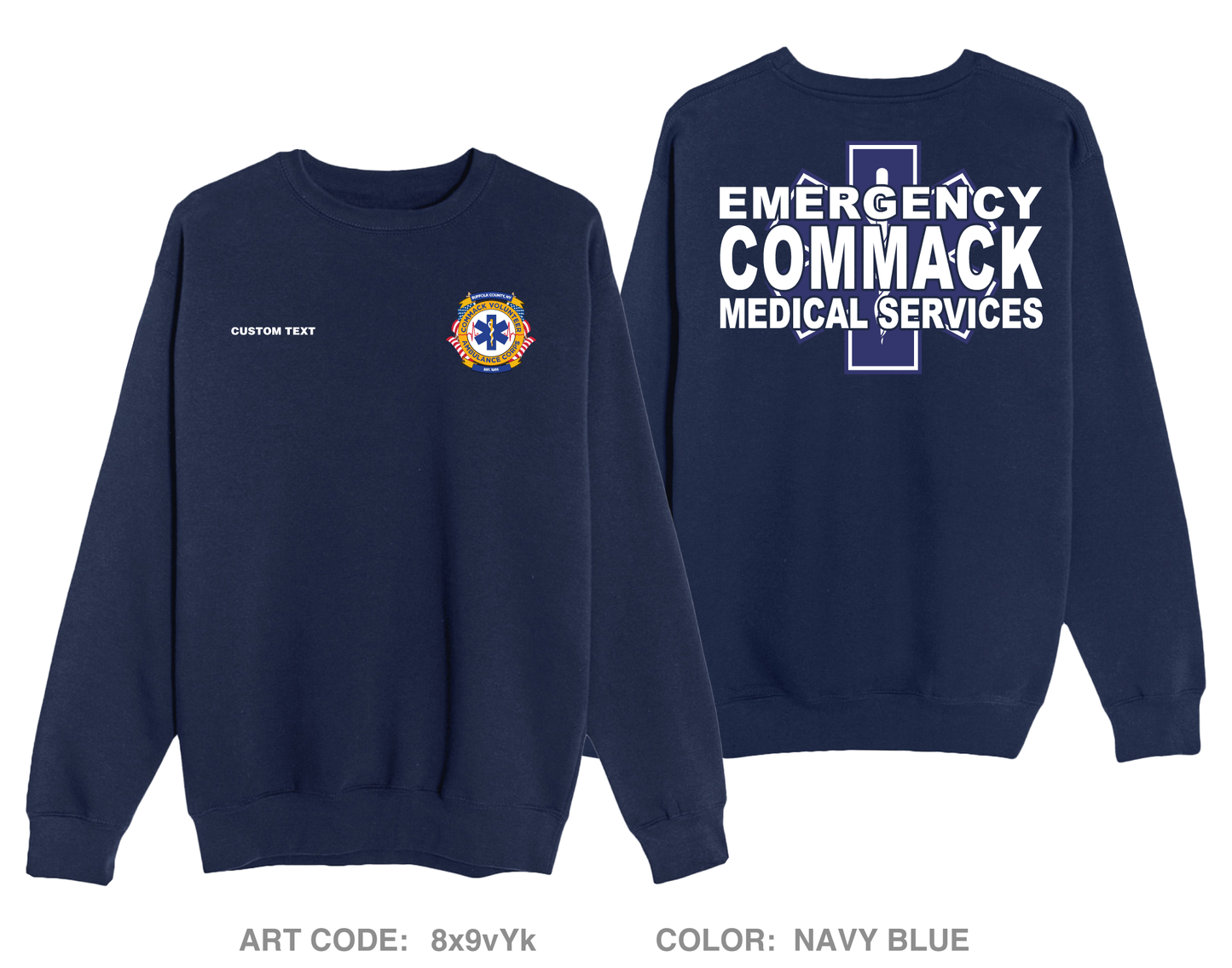 CUSTOM Commack Volunteer Ambulance Comfort Unisex Crewneck Sweatshirt - 8x9vYk