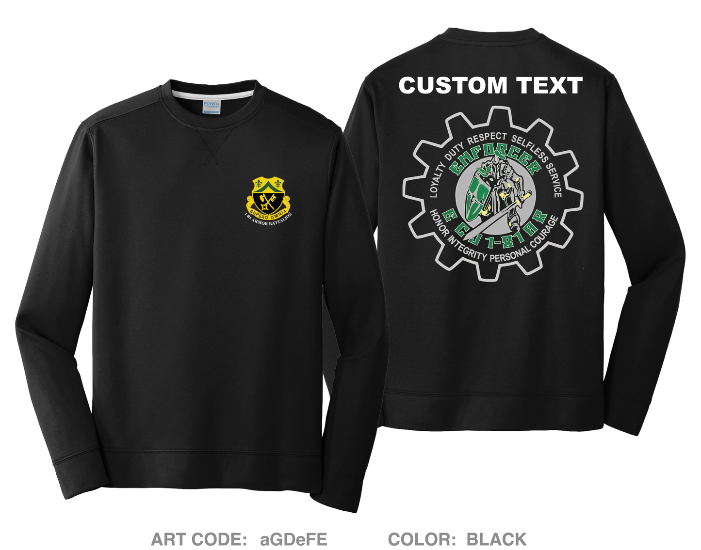 CUSTOM E Co, 1-81 AR BN, 194TH AR BDE HI-Tech Performance Crewneck Sweatshirt - aGDeFE