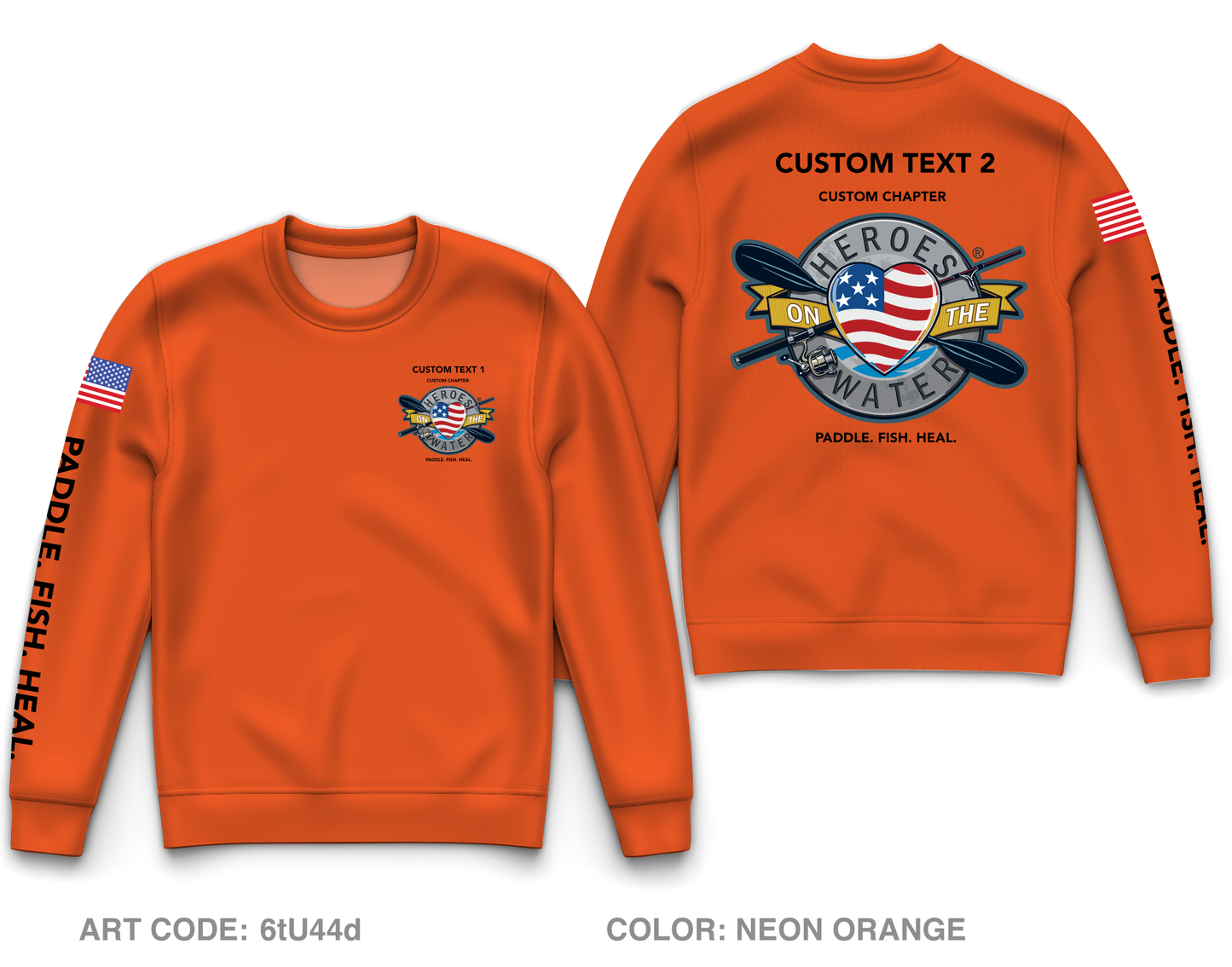 CUSTOM Heroes on the Water National Core Men's Crewneck Performance Sweatshirt - Neon