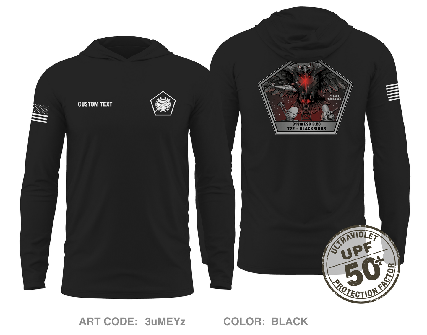 CUSTOM 319th ESB Bravo Co Core Men's UPF 50+ Hooded Performance LS Tee - 3uMEYz