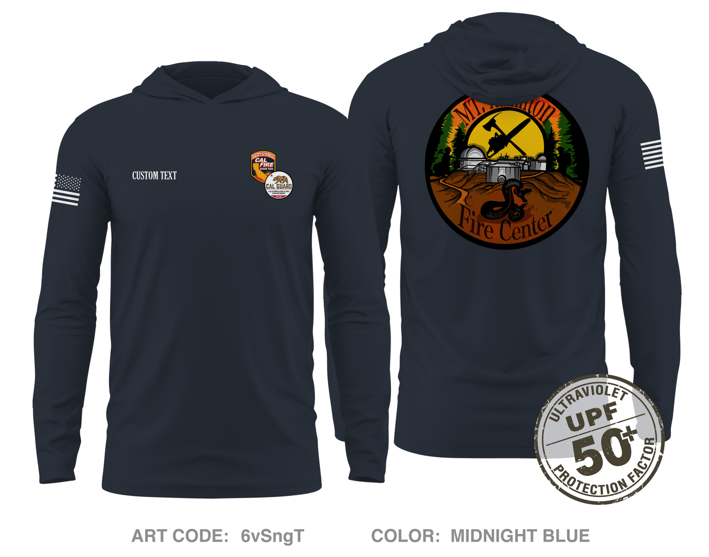 CUSTOM Mount Hamilton Fire Center Core Men's UPF 50+ Hooded Performance LS Tee - 6vSngT
