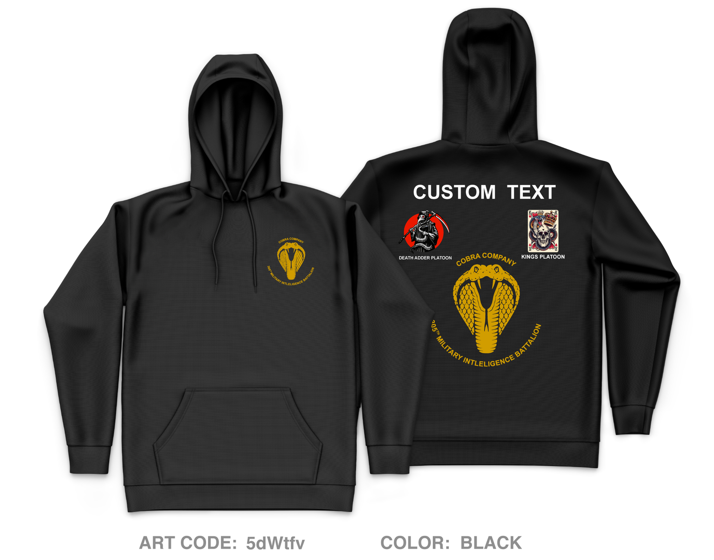 CUSTOM Charlie "Cobras" Company, 305th MI BN, 111th MI BDE Core Men's Hooded Performance Sweatshirt - 5dWtfv
