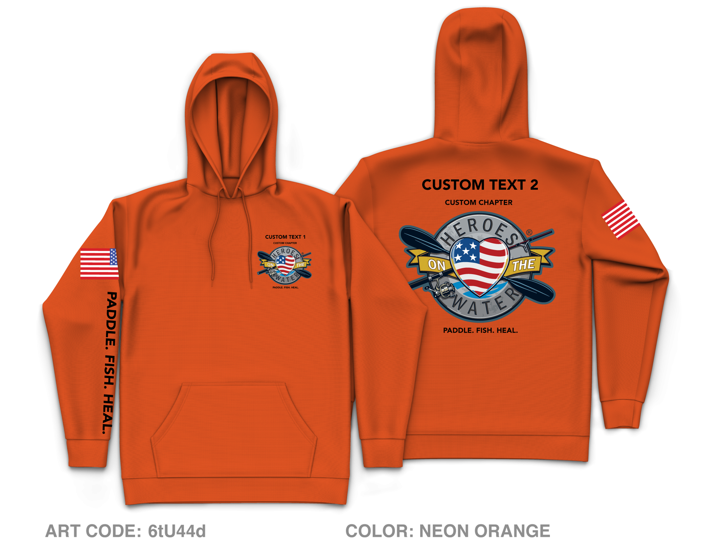 CUSTOM Heroes on the Water National Core Men's Hooded Performance Sweatshirt - Neon