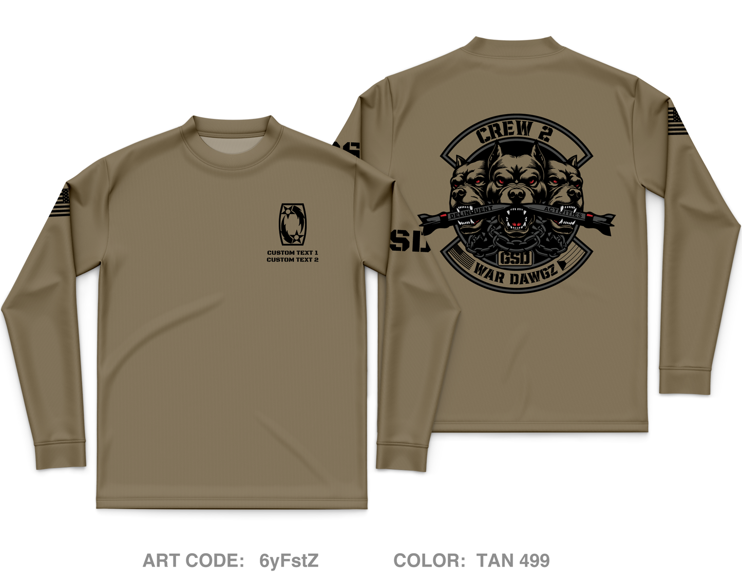 CUSTOM B 1-44 Crew 2 War Dawgz Core Men's LS Performance Tee - 6yFstZ