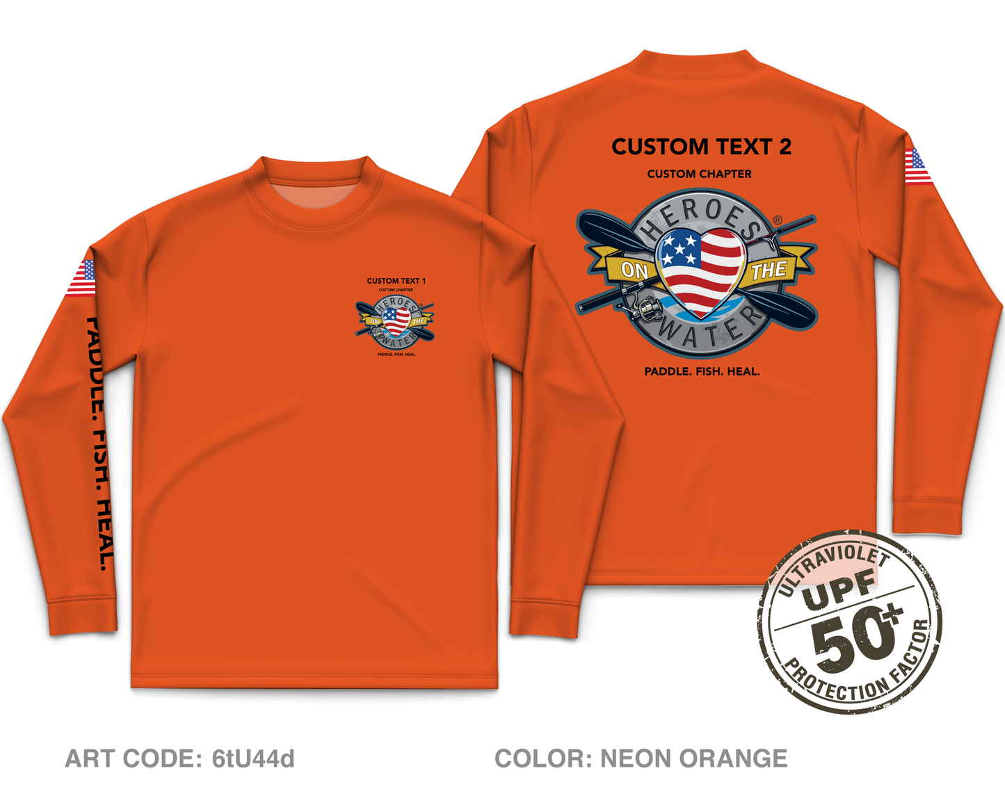 CUSTOM Heroes on the Water National Core Men's UPF 50+ Performance LS Tee - Neon