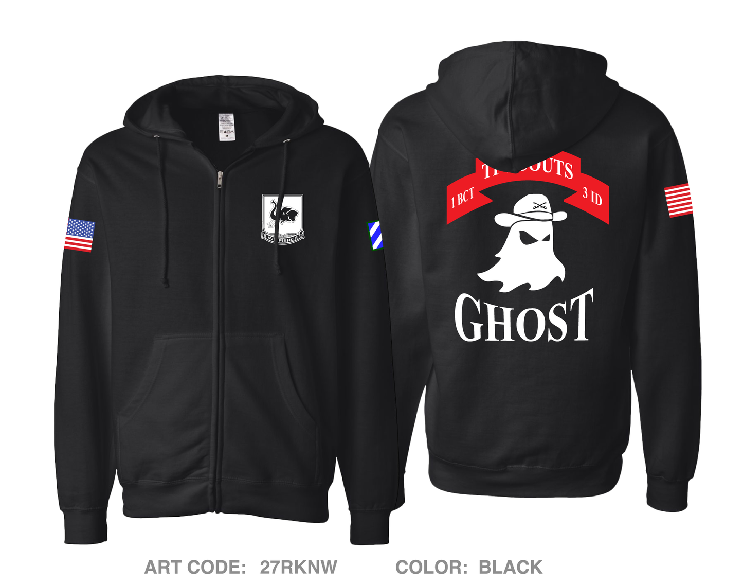 Ghost Platoon, 1st Battalion, 64th Armor Regiment, Task Force Scouts, 3rd Infantry Division Comfort Unisex Cotton Blend Full-Zip Hooded Sweatshirt - 27RKNW
