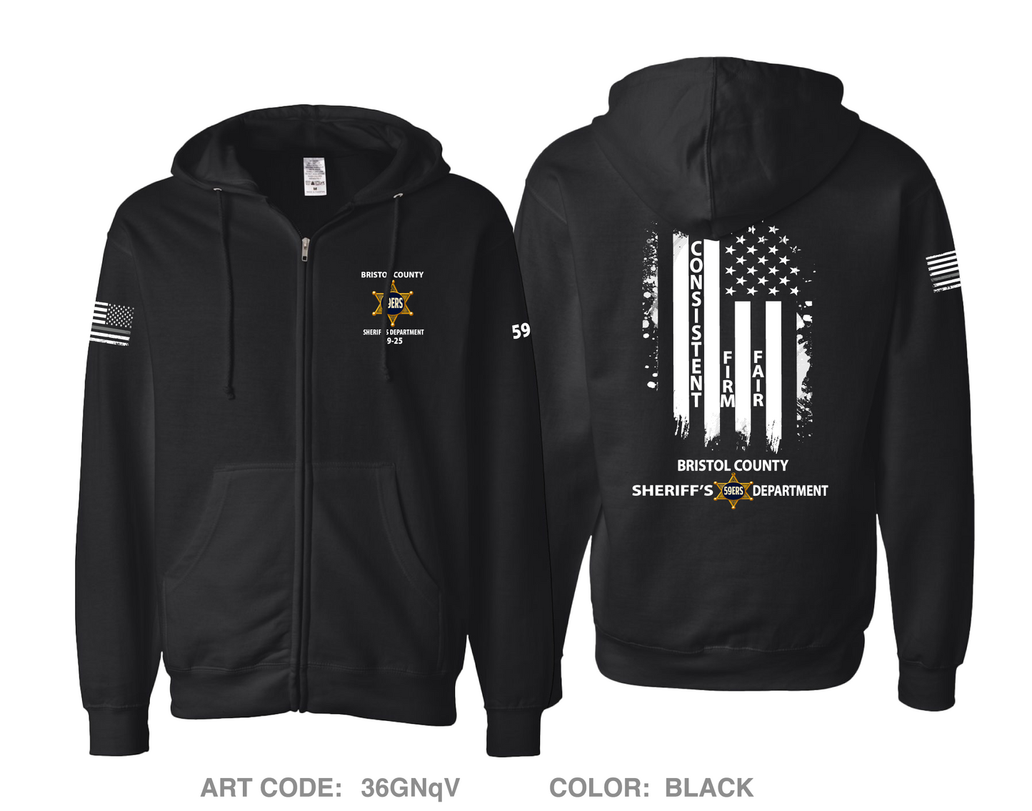 Bristol County Sheriff's Office Comfort Unisex Cotton Blend Full-Zip Hooded Sweatshirt - 36GNqV
