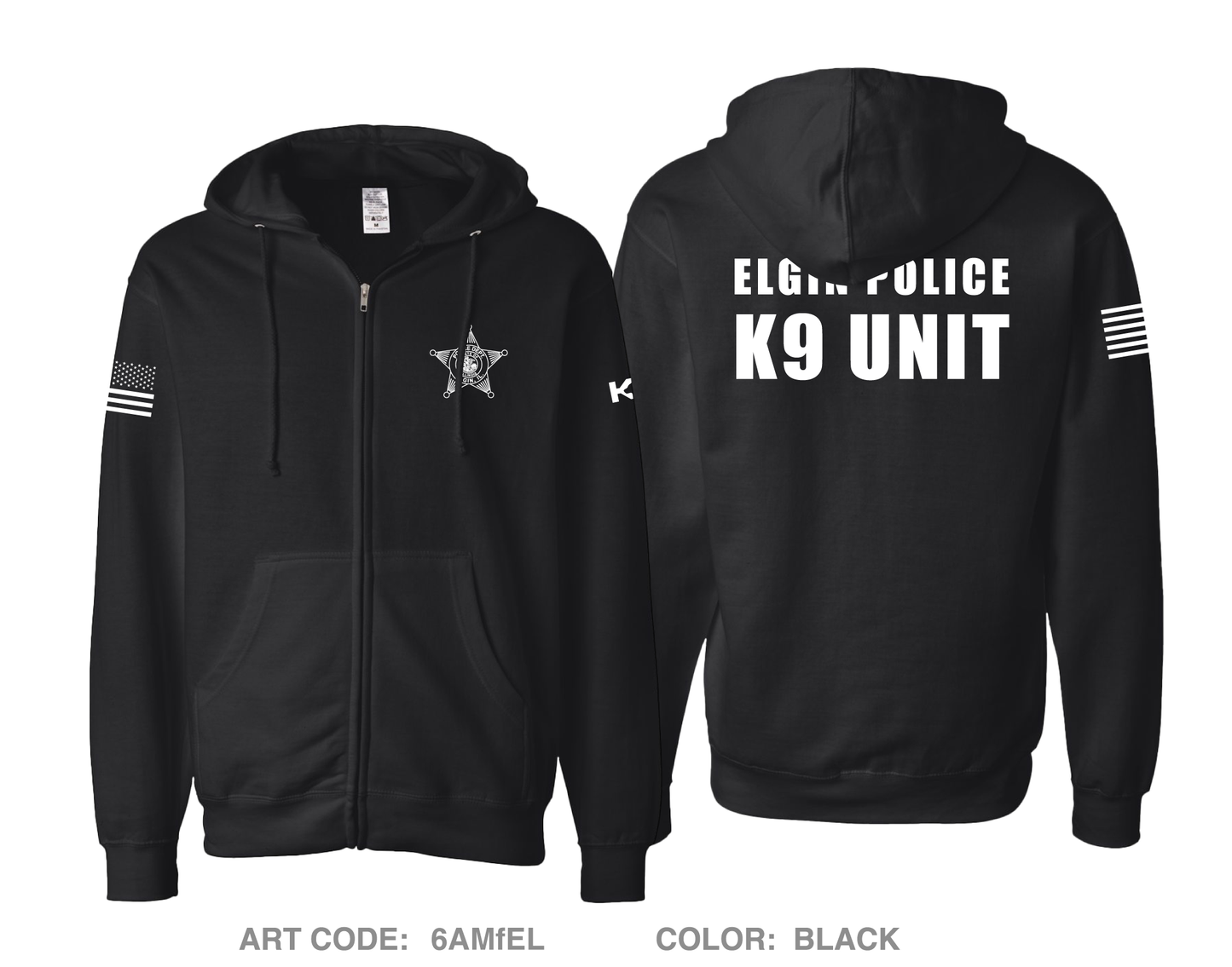 Elgin K9 Unit Comfort Unisex Cotton Blend Full-Zip Hooded Sweatshirt - 6AMfEL