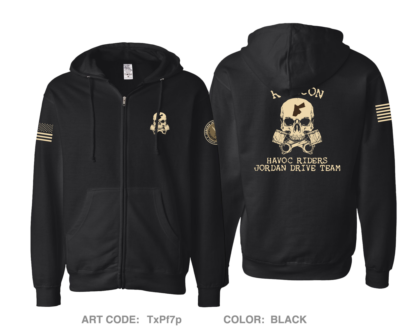 UBICON JORDAN DRIVE TEAM "HAVOC RIDERS" Comfort Unisex Cotton Blend Full-Zip Hooded Sweatshirt - pKXmp4