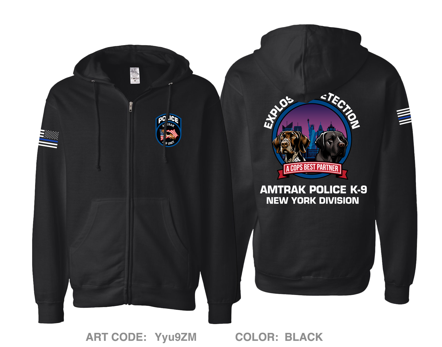 Amtrak police K-9 unit Comfort Unisex Cotton Blend Full-Zip Hooded Sweatshirt - Yyu9ZM