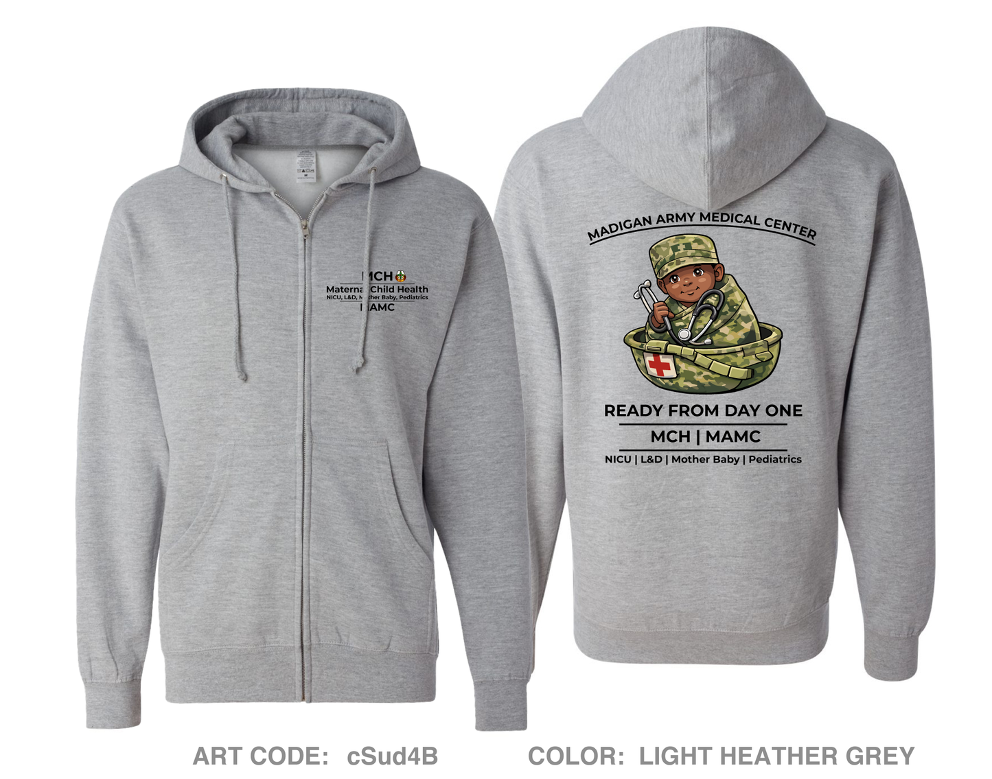 Maternal Child Health, Madigan Army Medical Center Comfort Unisex Cotton Blend Full-Zip Hooded Sweatshirt - BAPMQv
