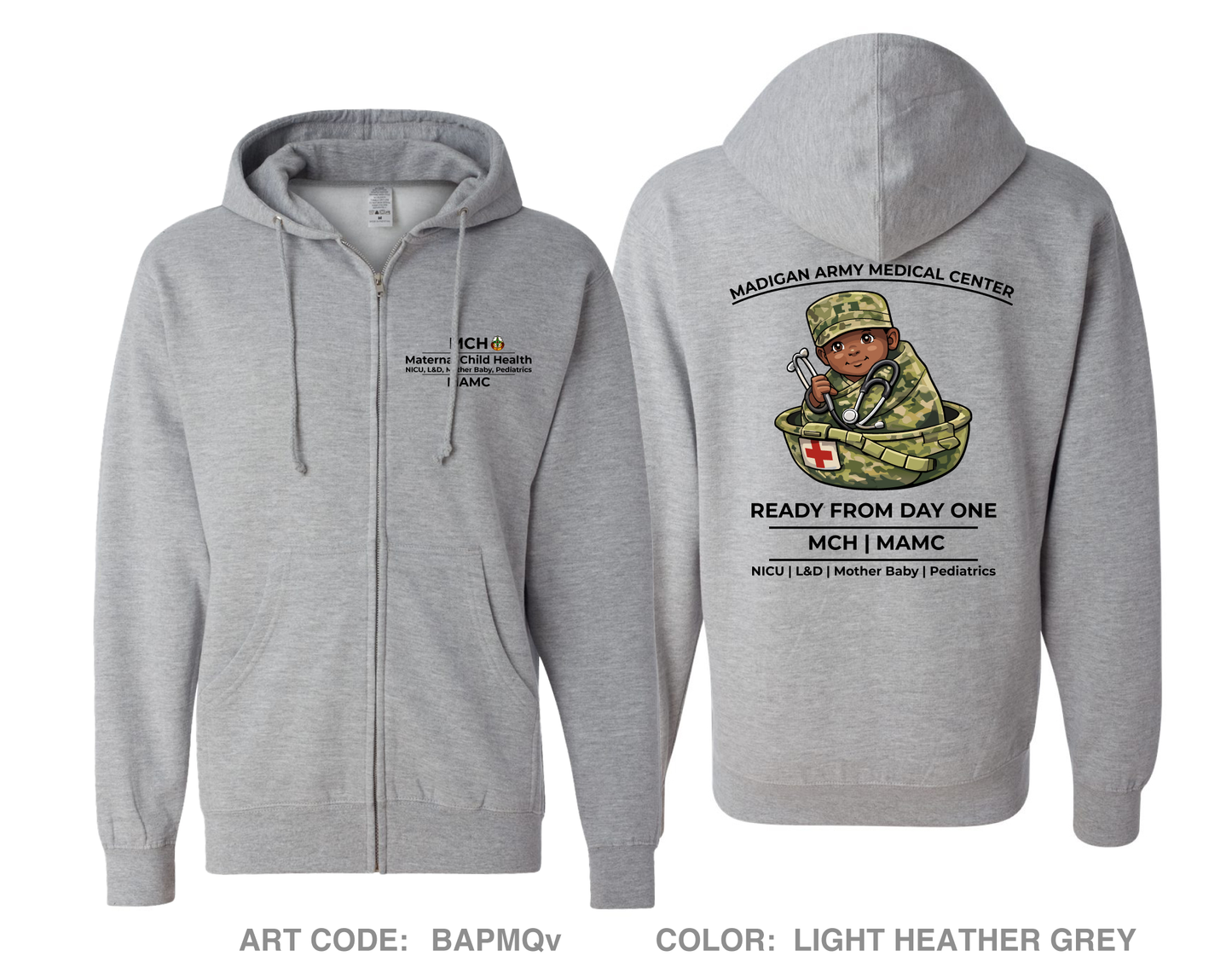 Maternal Child Health, Madigan Army Medical Center Comfort Unisex Cotton Blend Full-Zip Hooded Sweatshirt - BAPMQv