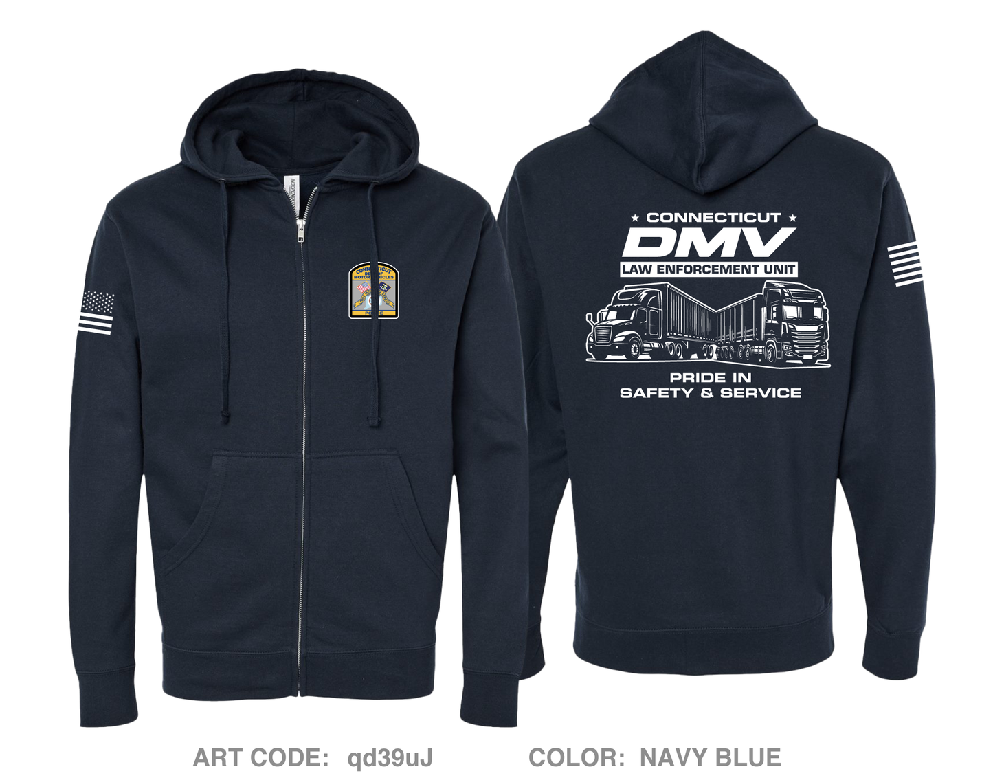 Connecticut DMV Police Department Comfort Unisex Cotton Blend Full-Zip Hooded Sweatshirt - qd39uJ