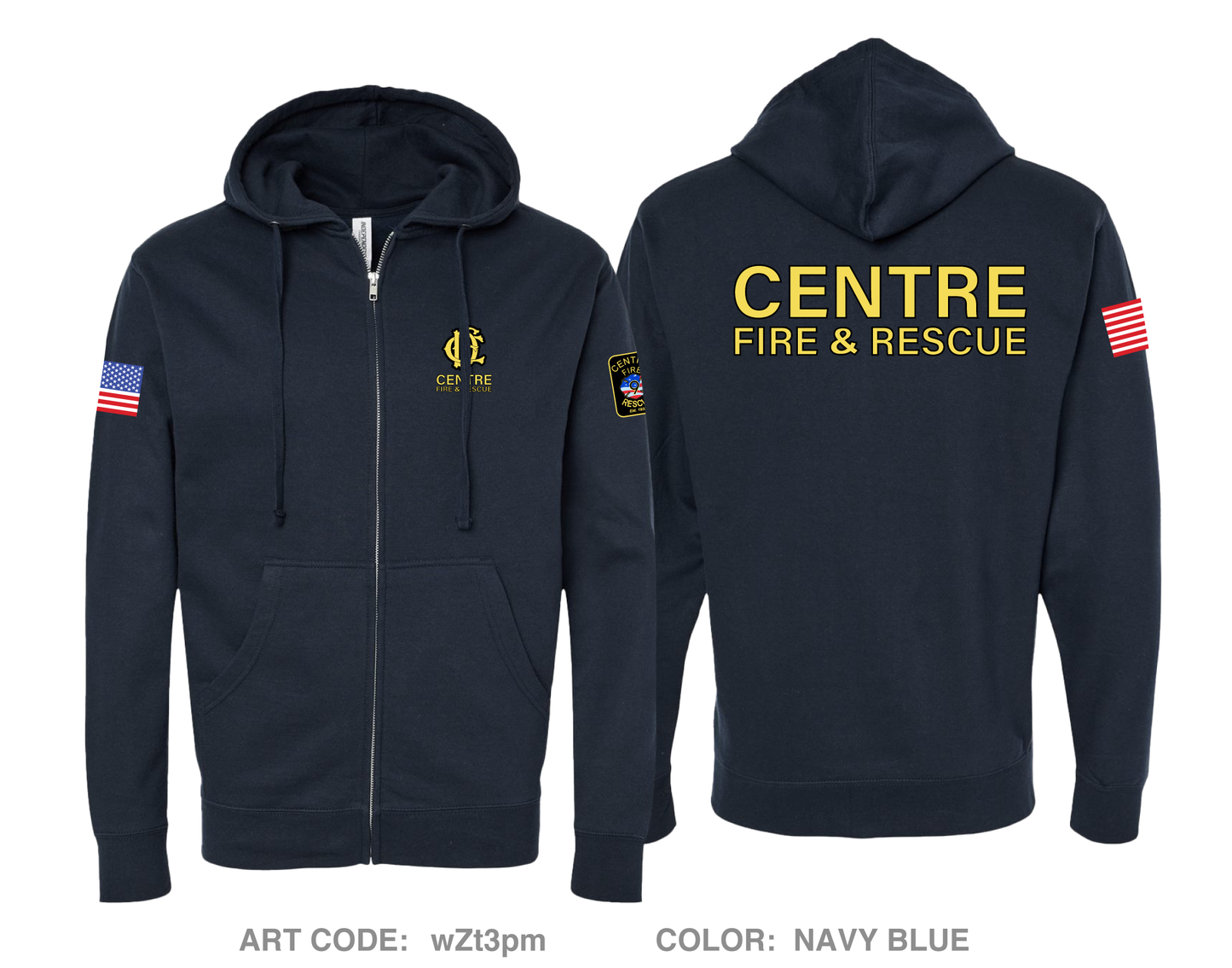 Centre Fire Department Comfort Unisex Cotton Blend Full-Zip Hooded Sweatshirt - wZt3pm