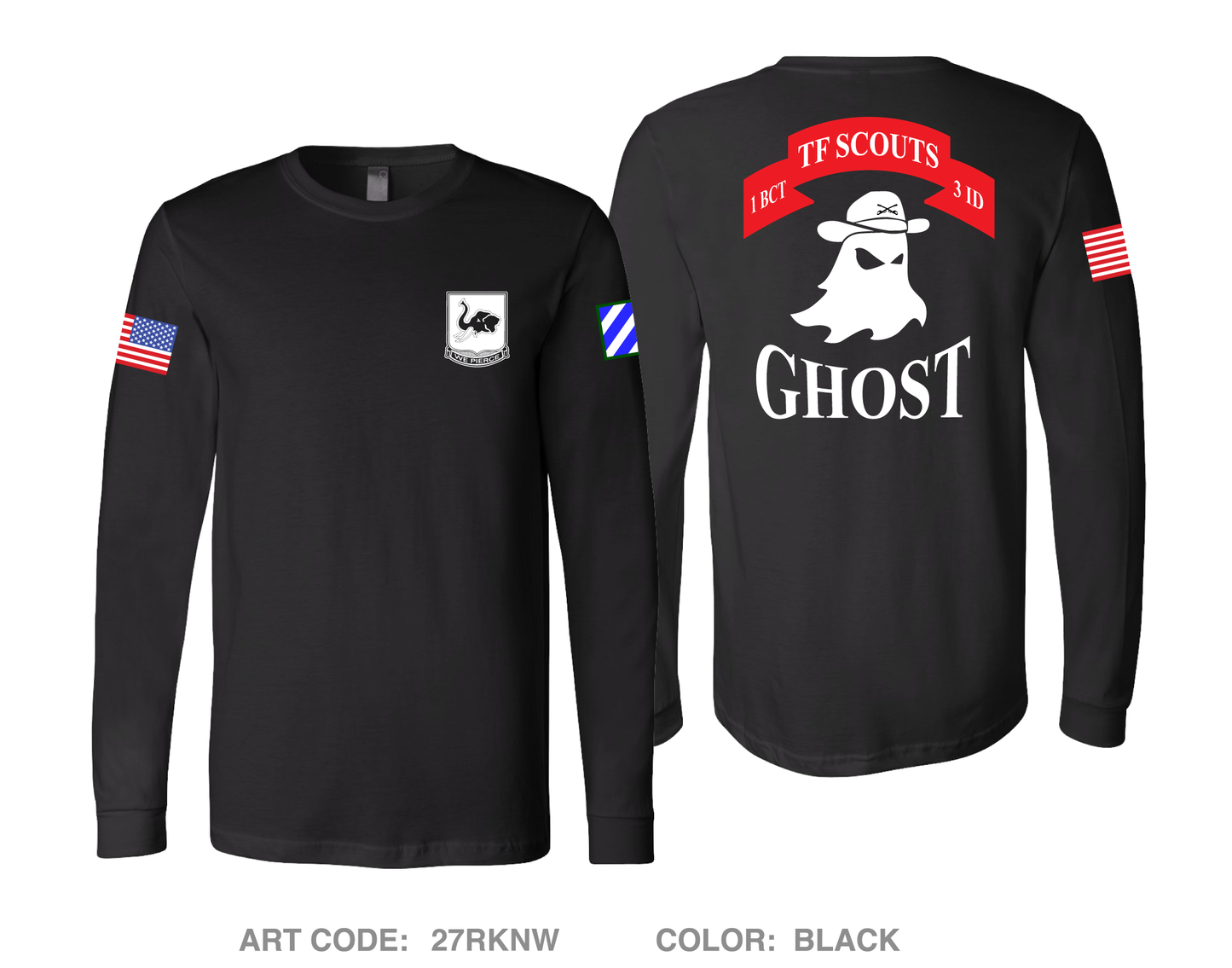 Ghost Platoon, 1st Battalion, 64th Armor Regiment, Task Force Scouts, 3rd Infantry Division Comfort Unisex Cotton LS Tee - 27RKNW