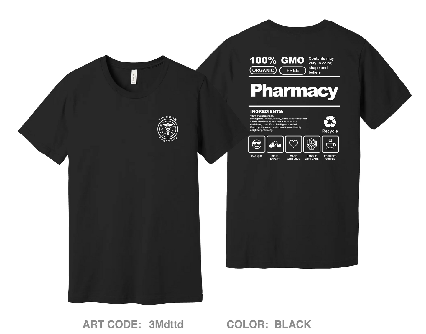 7 HCOS Pharmacy Comfort Unisex Cotton SS Tee - 3Mdttd