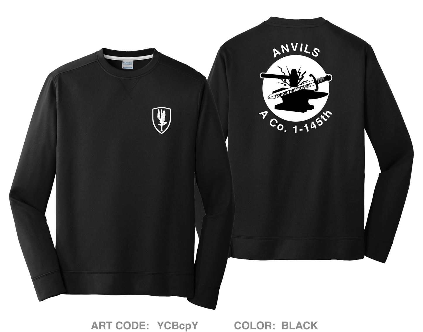 A CO. "Anvils", 1-145th HI-Tech Performance Crewneck Sweatshirt - YCBcpY