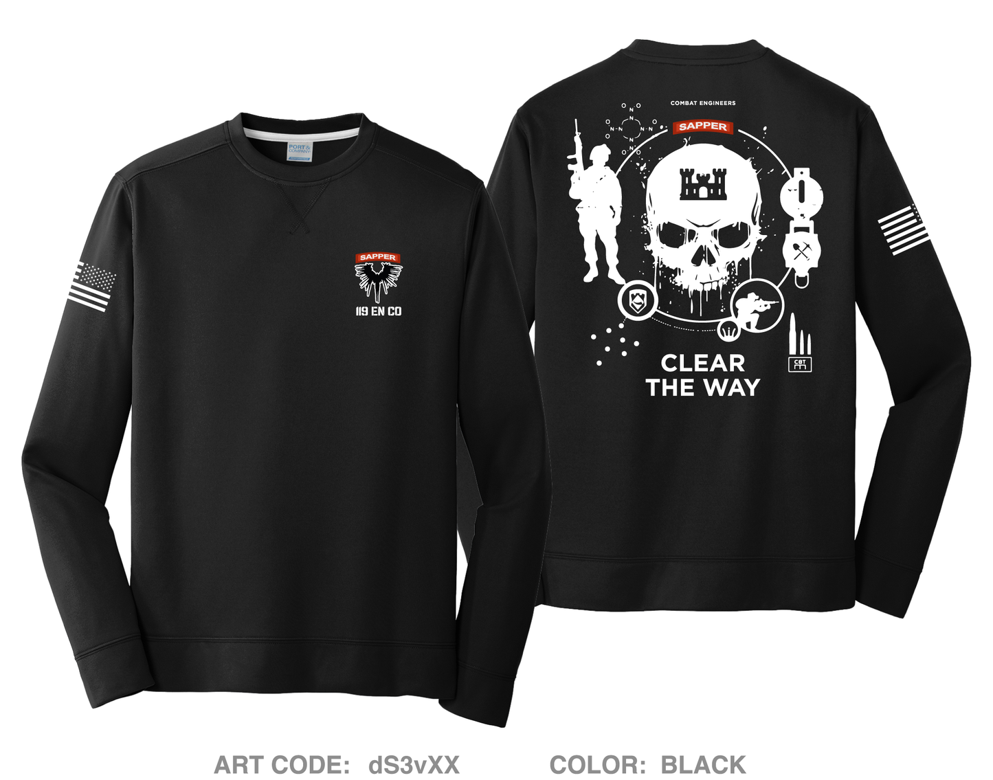 119 Engineer Company (SAPPER) Fundraising Collection HI-Tech Performance Crewneck Sweatshirt - dS3vXX