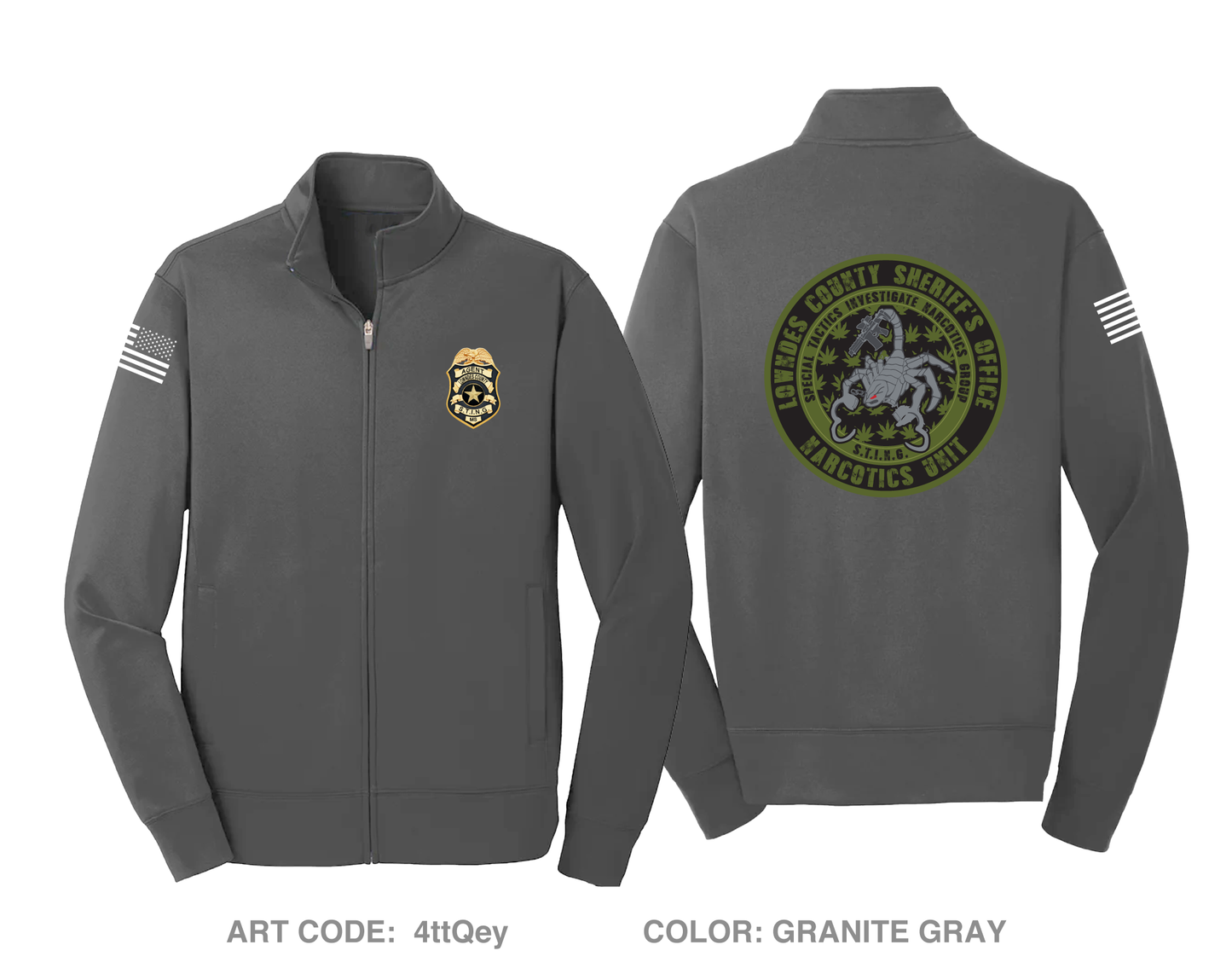 LOWNDES COUNTY NARCOTICS STING UNIT DTF Performance Full-Zip Fleece Jacket - 4ttQey