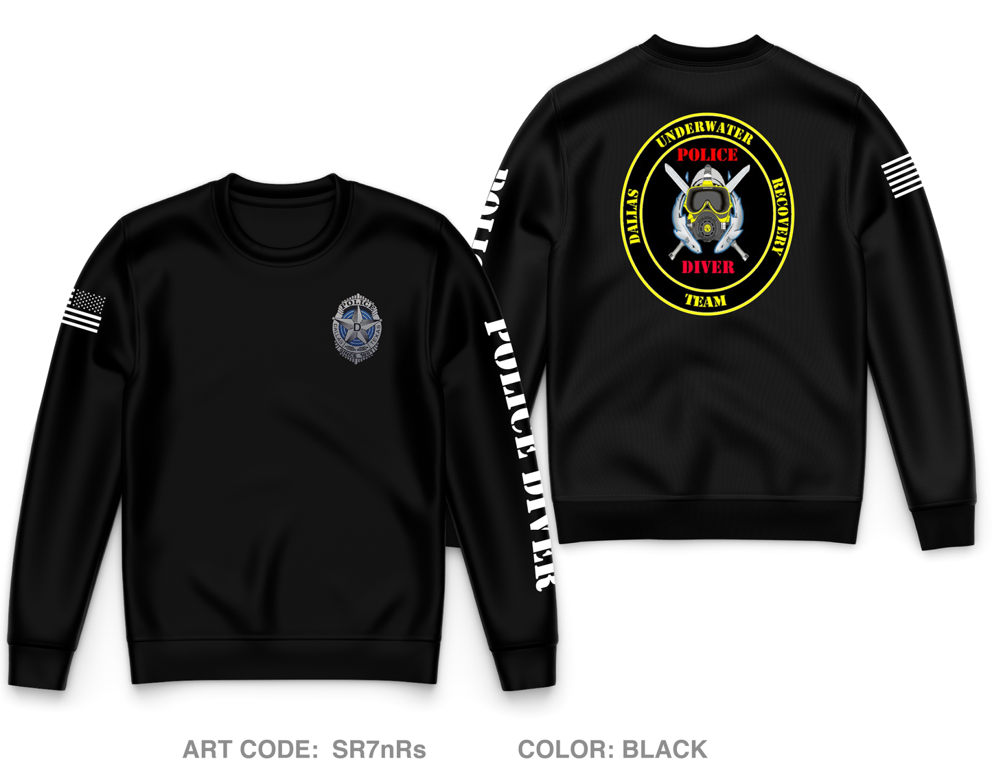 Dallas Police Dive Team Core Men's Crewneck Performance Sweatshirt - SR7nRs