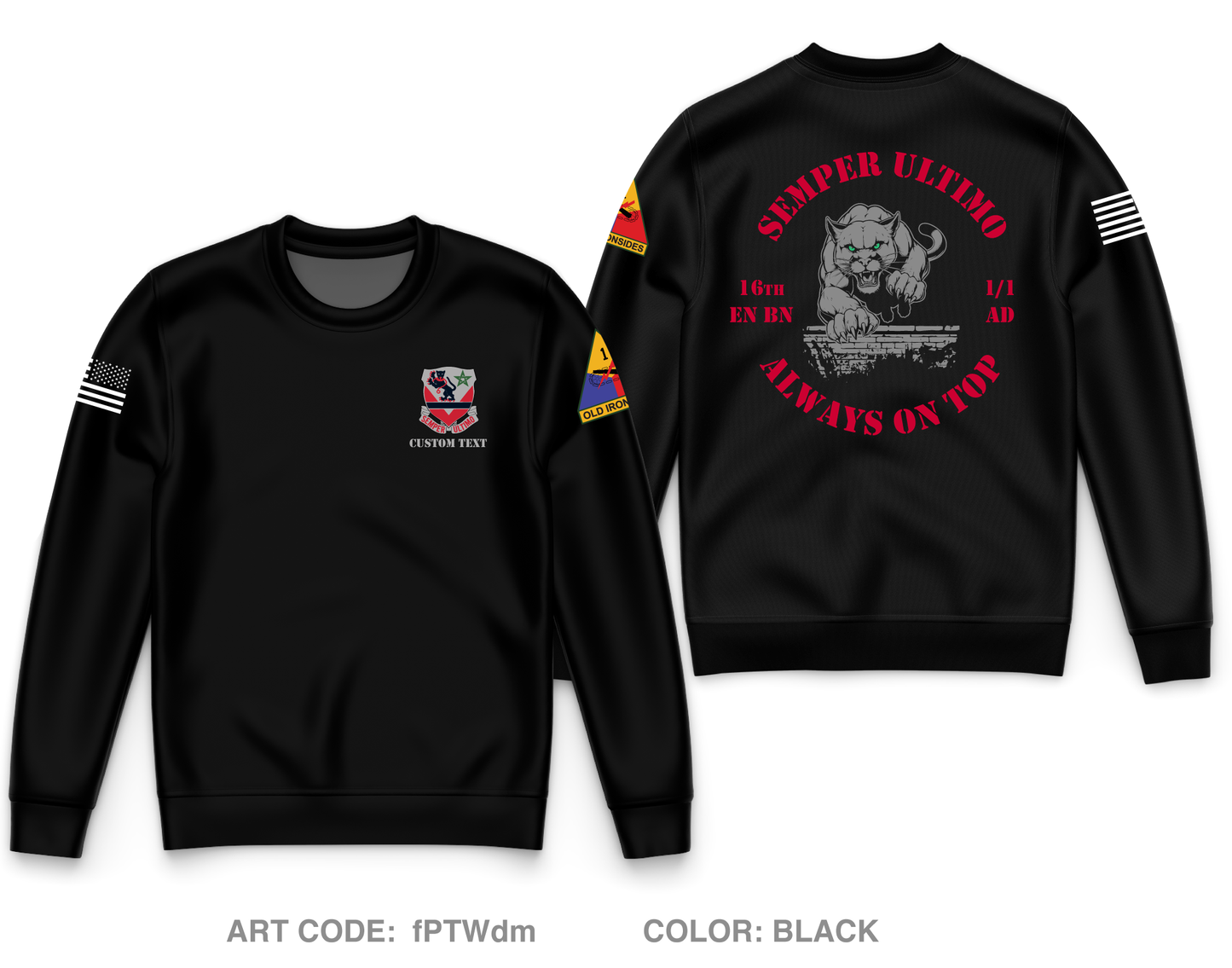 CUSTOM 16th Engineer Battalion, 1-1AD Core Men's Crewneck Performance Sweatshirt - fPTWdm
