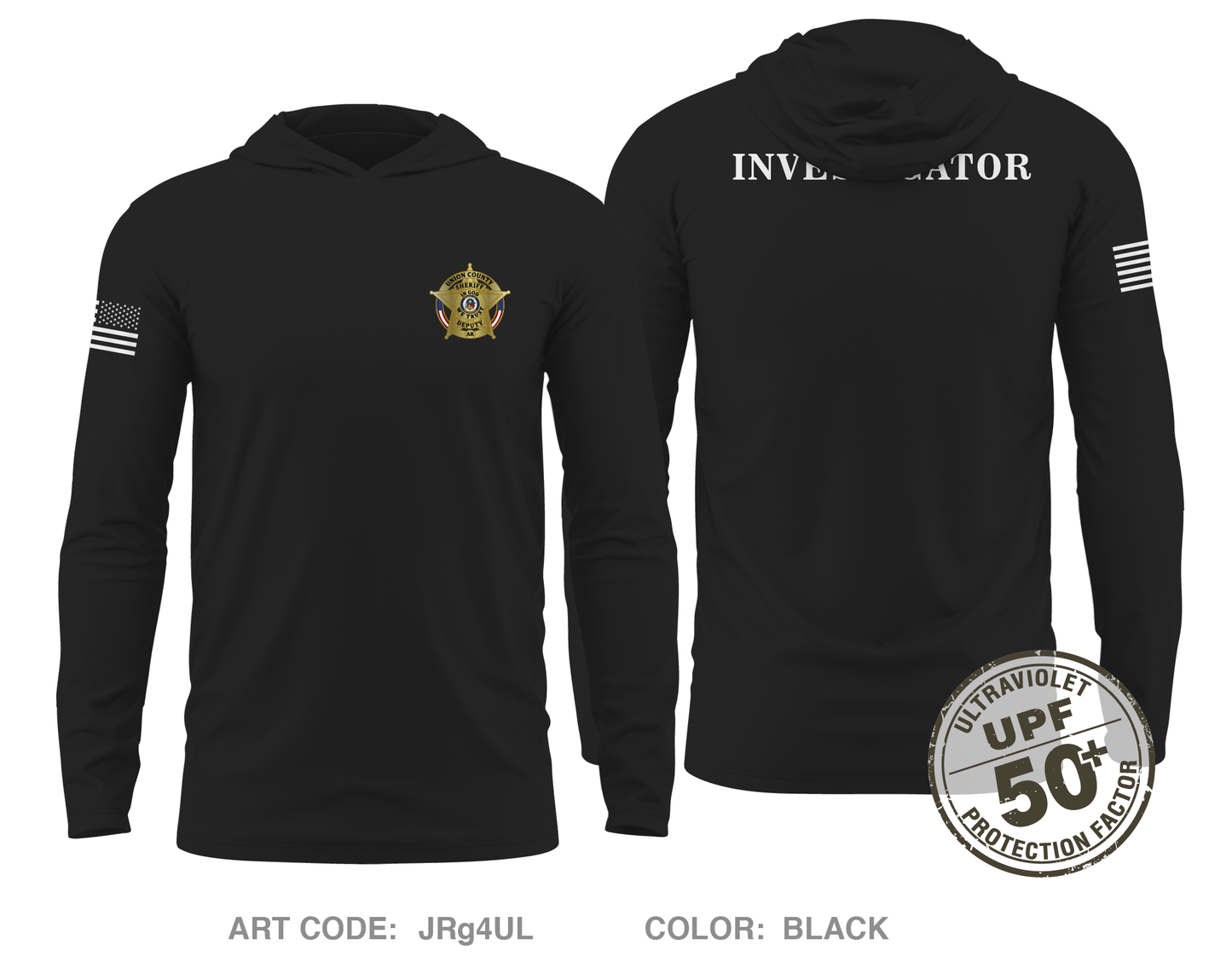 Union County Sheriff's Department Core Men's UPF 50+ Hooded Performance LS Tee - JRg4UL