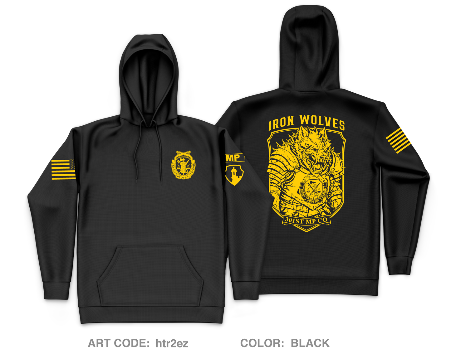 1st PLT, 301st MP CO Core Men's Hooded Performance Sweatshirt - htr2ez