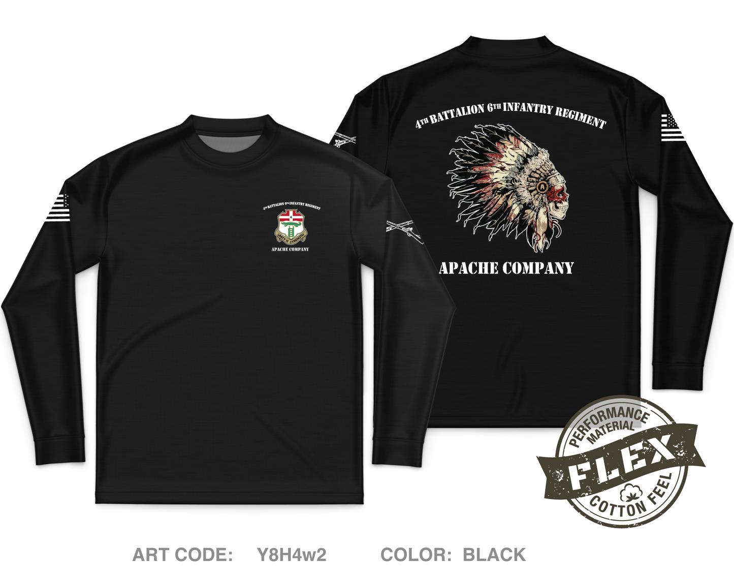 Apache Company 4th Battalion 6th Infantry Regiment Core Men's LS Flex Performance Tee - Y8H4w2