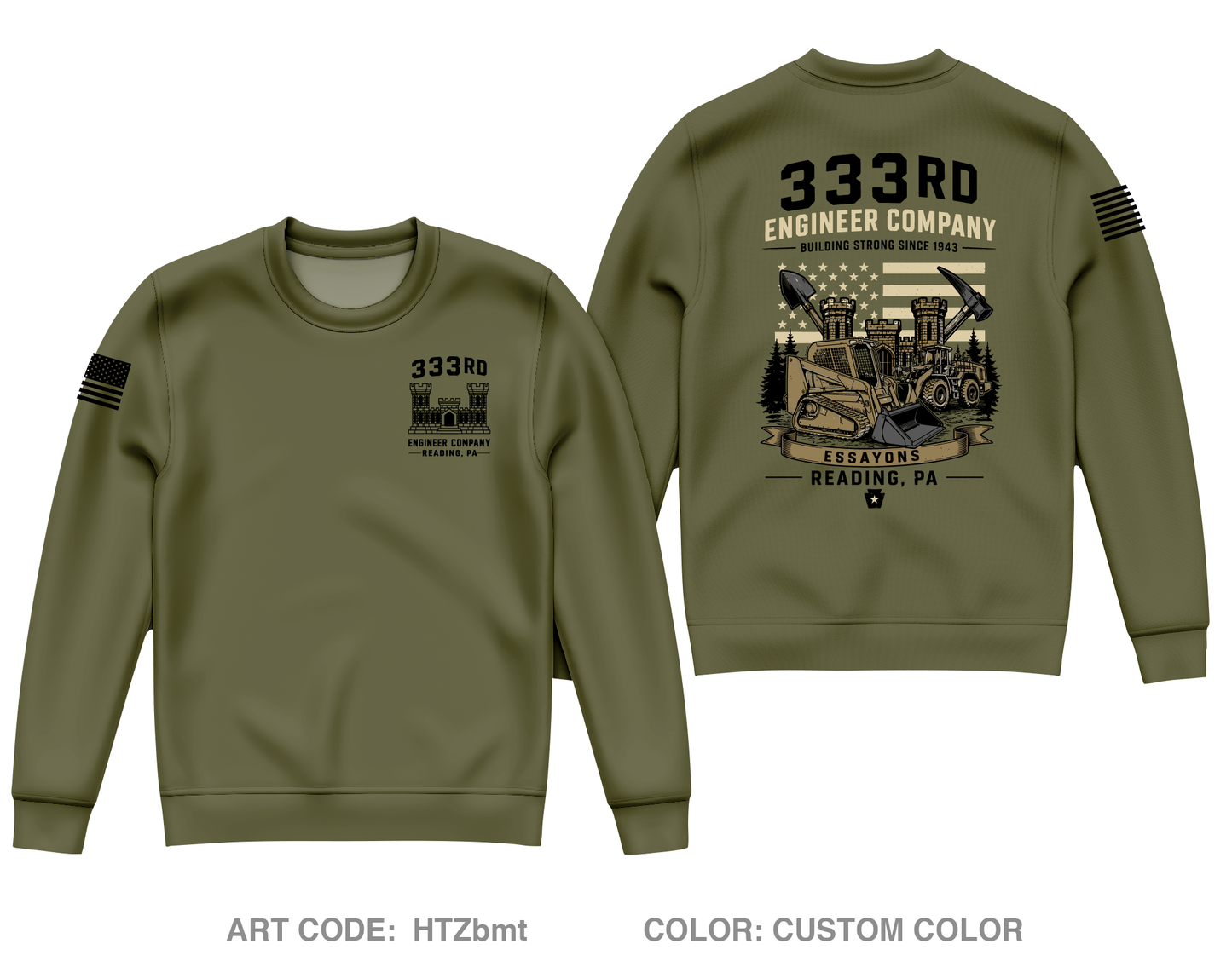 333rd Engineer Company Core Men's Crewneck Performance Sweatshirt - HTZbmt