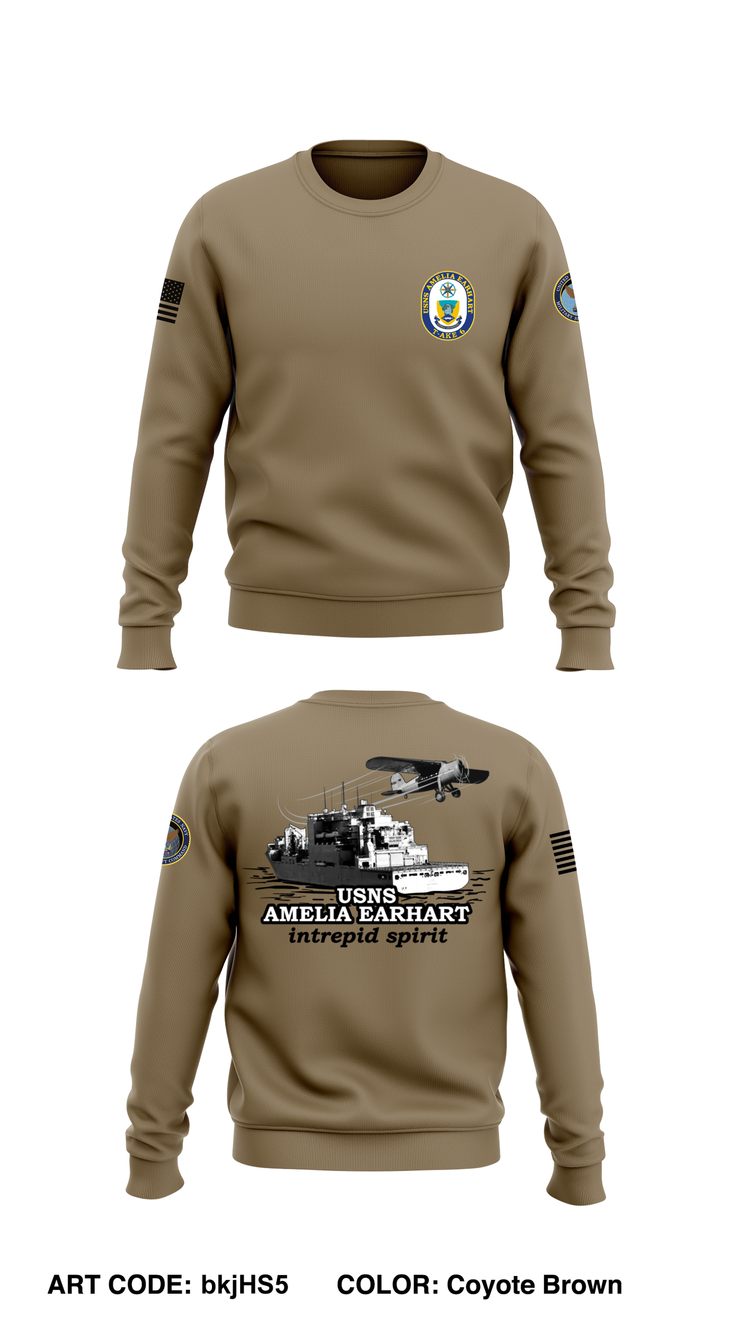 USNS AMELIA EARHART Core Men's Crewneck Performance Sweatshirt - bkjHS5