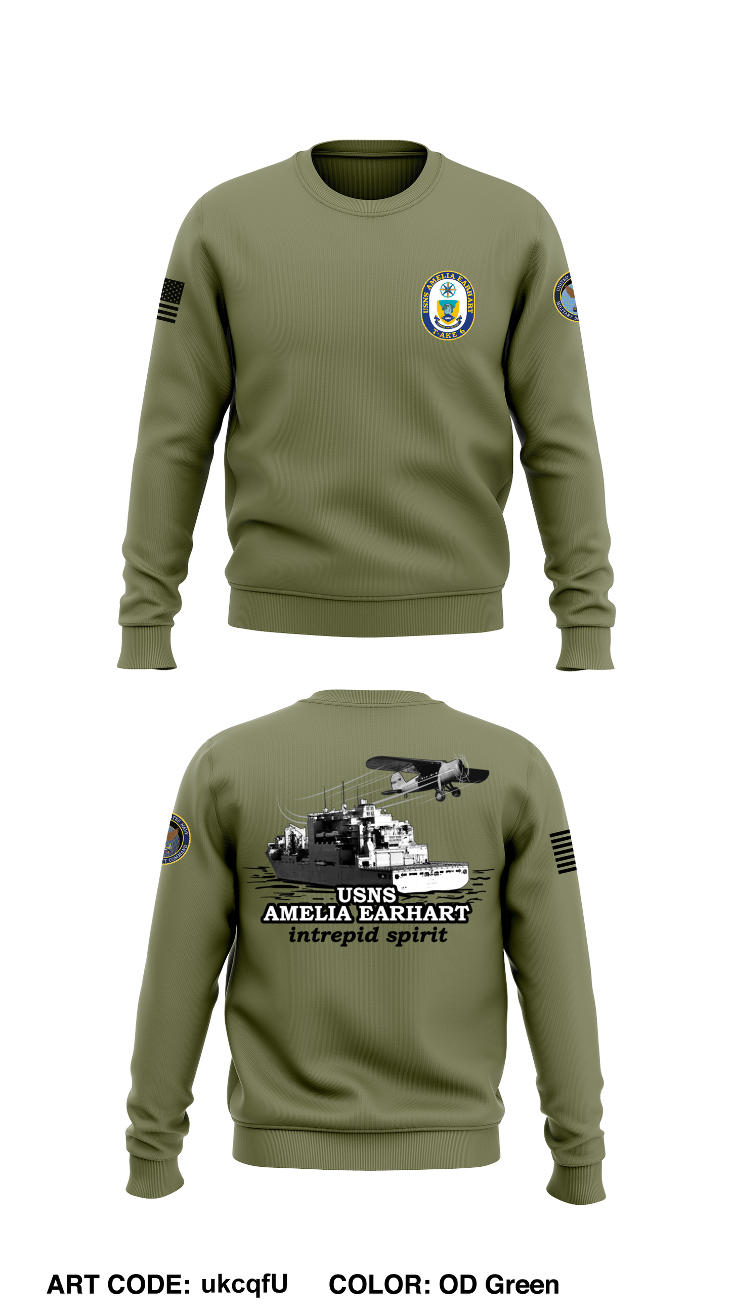 USNS AMELIA EARHART Core Men's Crewneck Performance Sweatshirt - ukcqfU