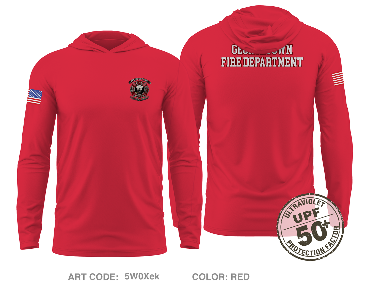 GTFD Station 2 Fundraising Collection Core Men's UPF 50+ Hooded Performance LS Tee - 5W0Xek