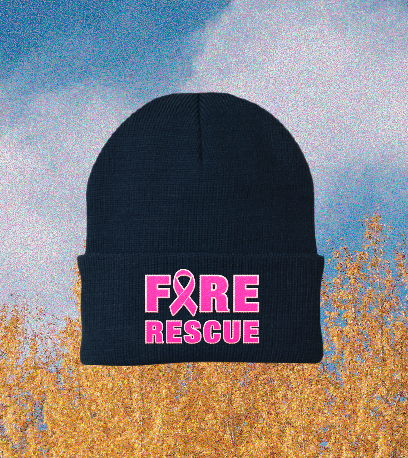 Breast Cancer Awareness Month Embroidered Knit Beanie - Fire Rescue