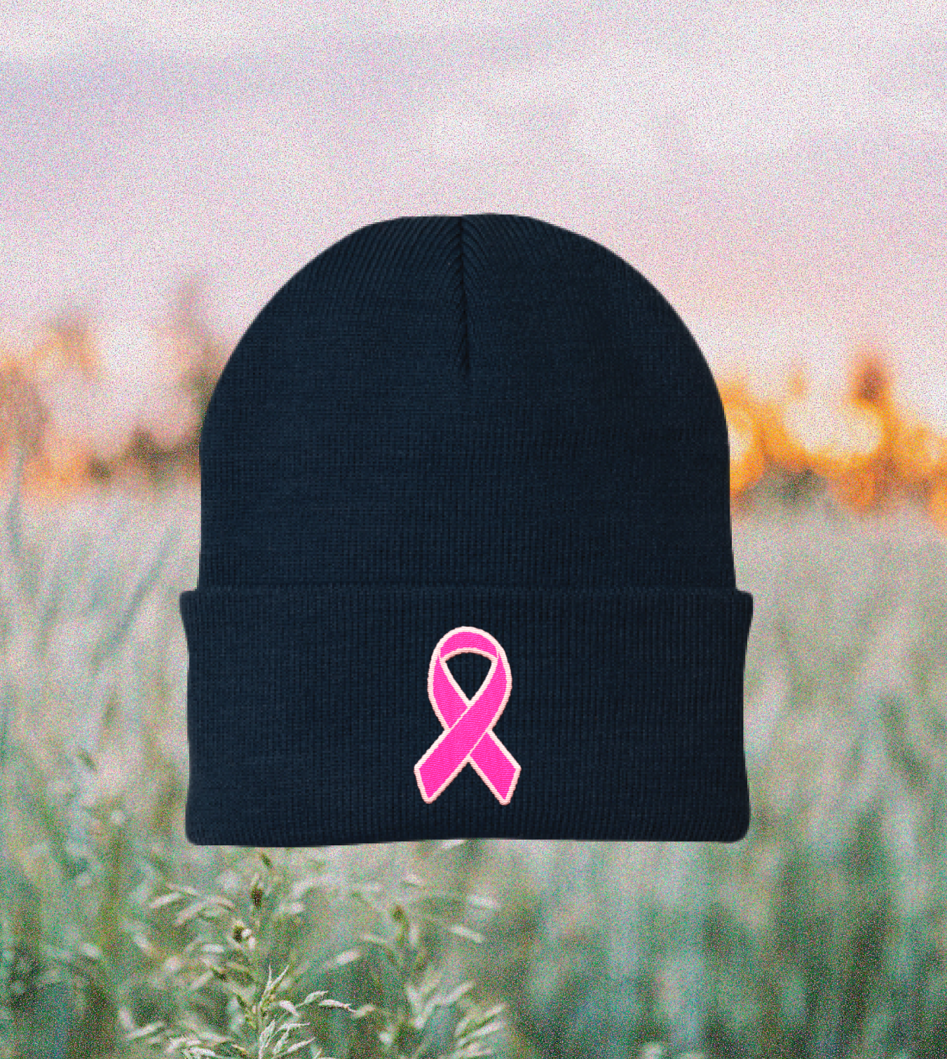 Breast Cancer Awareness Month Embroidered Knit Beanie - Pink Ribbon