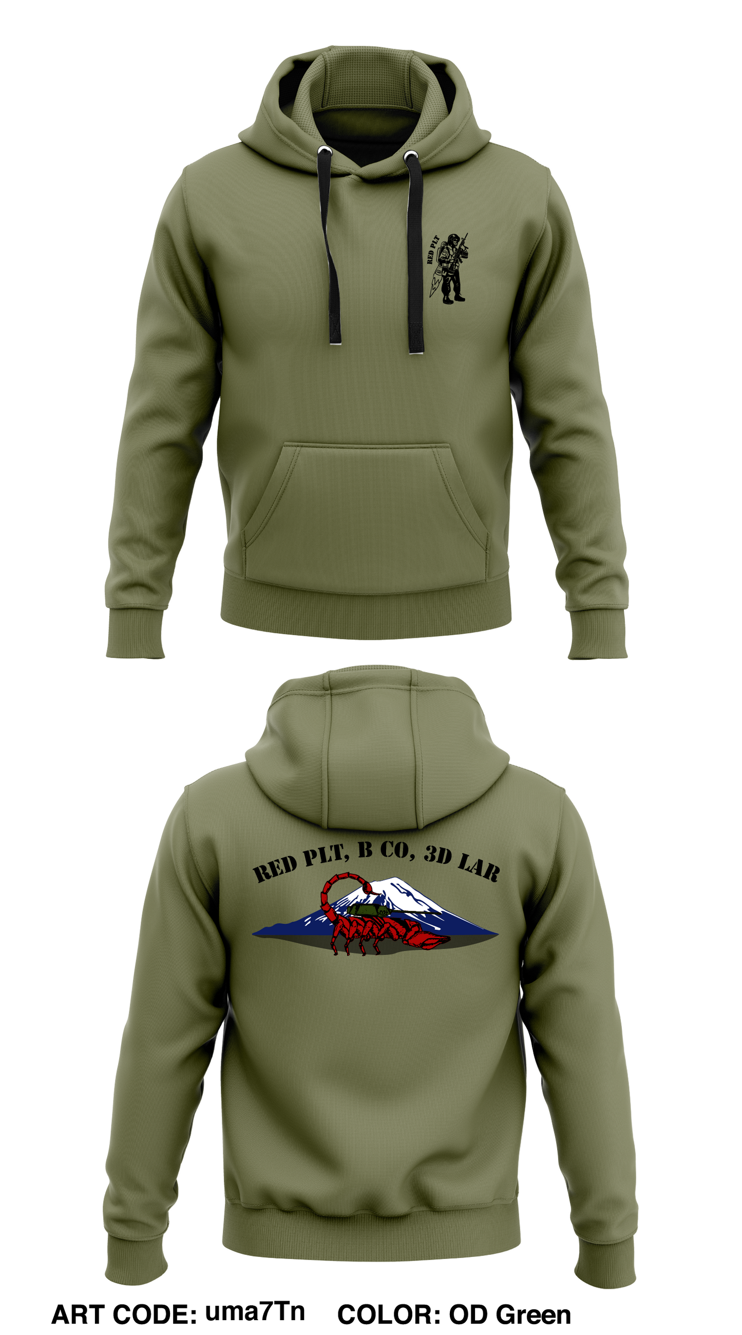 Red Plt, B Co, 3D LAR Store 1 Core Men's Hooded Performance Sweatshirt - uma7Tn
