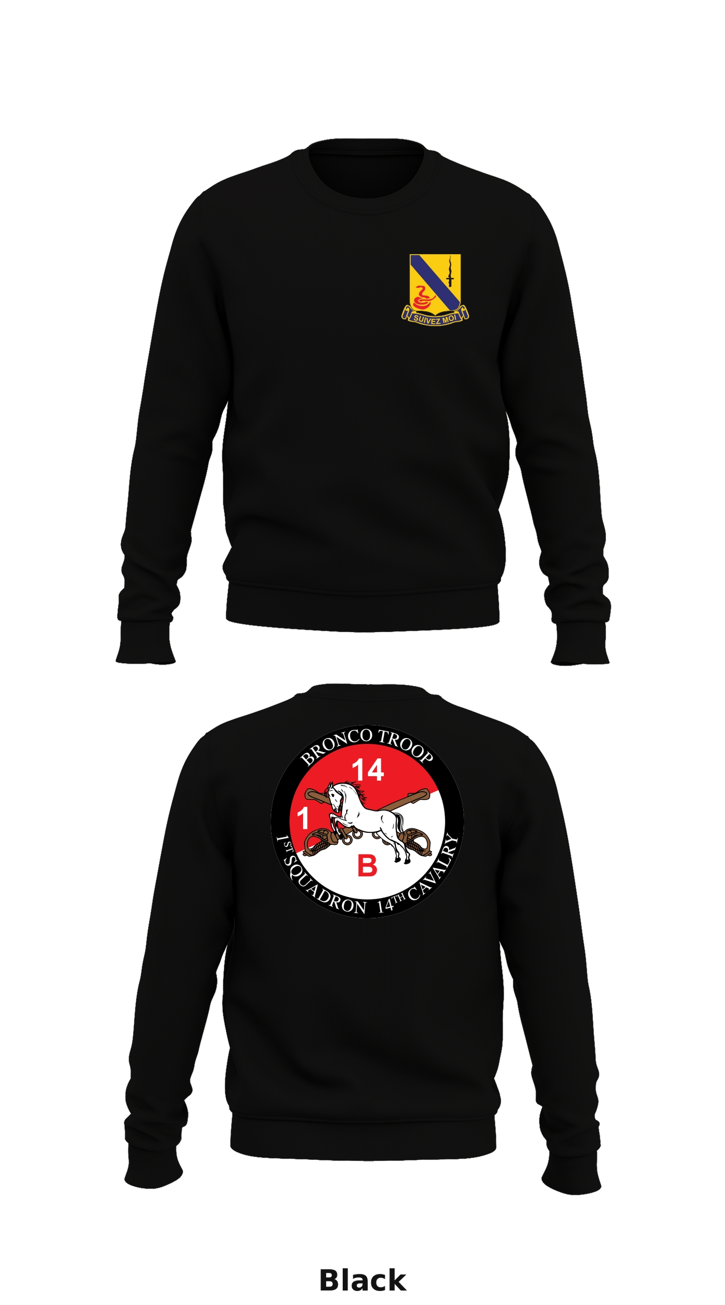 Bronco Troop, 1-14 Cav Store 1 Core Men's Crewneck Performance Sweatshirt - 95099682942