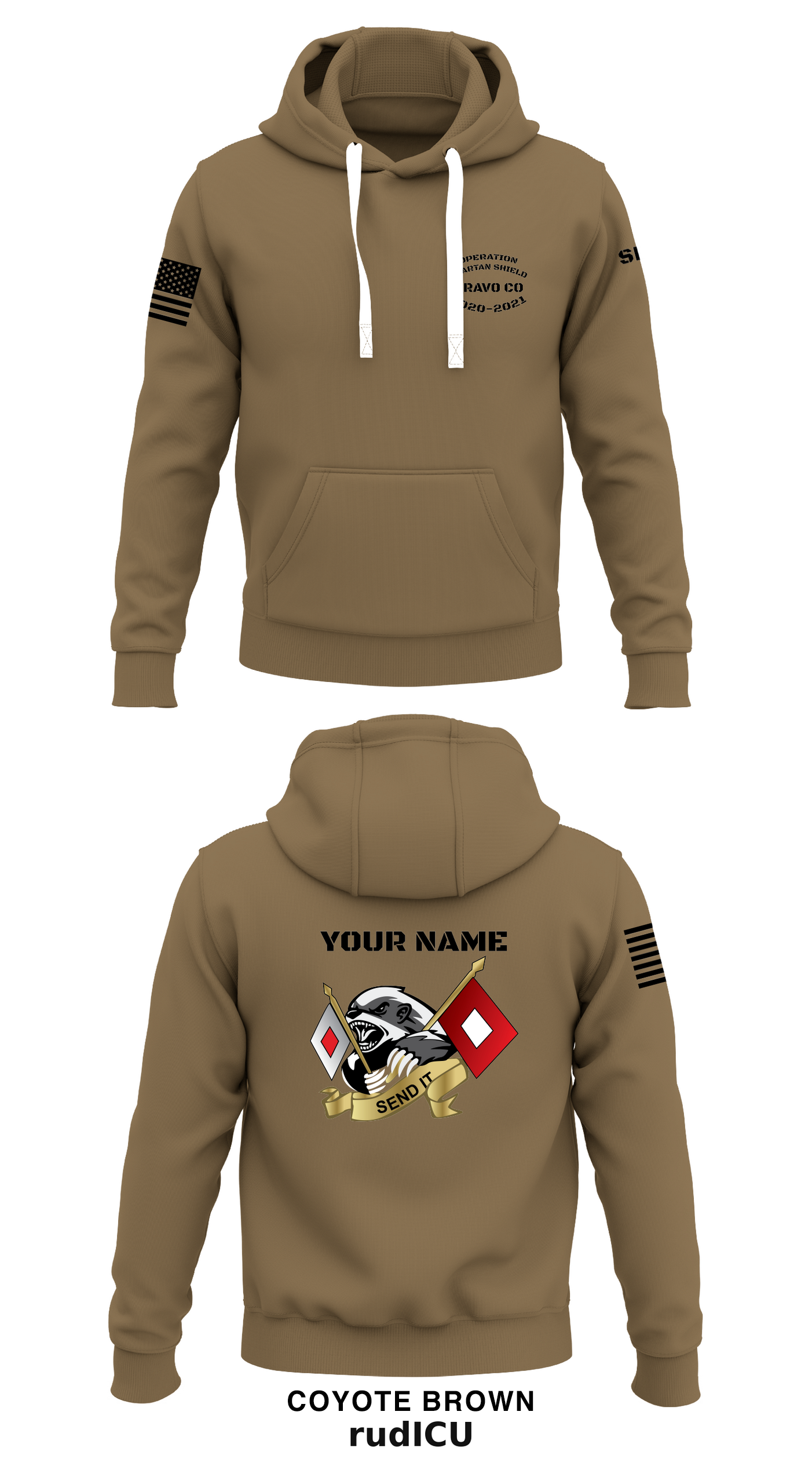 B Co 146 ESB Store 1 - Coyote Brown Core Men's Hooded Performance Sweatshirt - rudICU