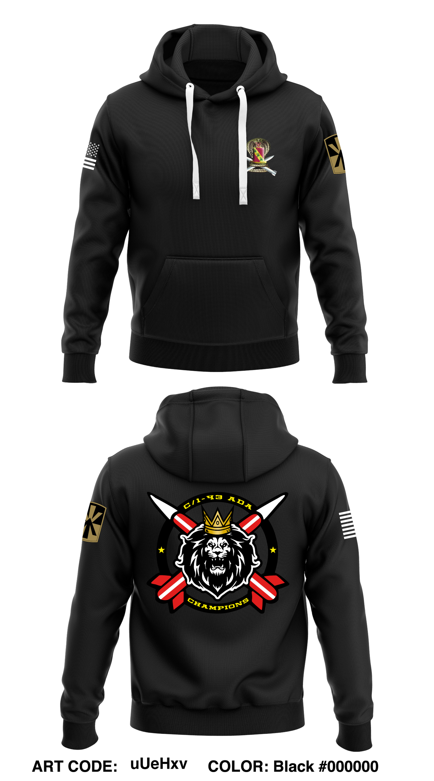 C BTRY, 1-43 ADA BN Store 1 Core Men's Hooded Performance Sweatshirt - uUeHxv
