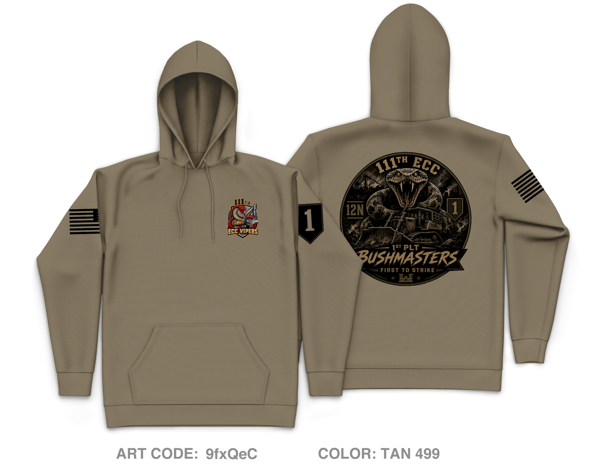 111th ECC 1st Platoon Bushmasters Core Men's Hooded Performance Sweatshirt - 9fxQeC