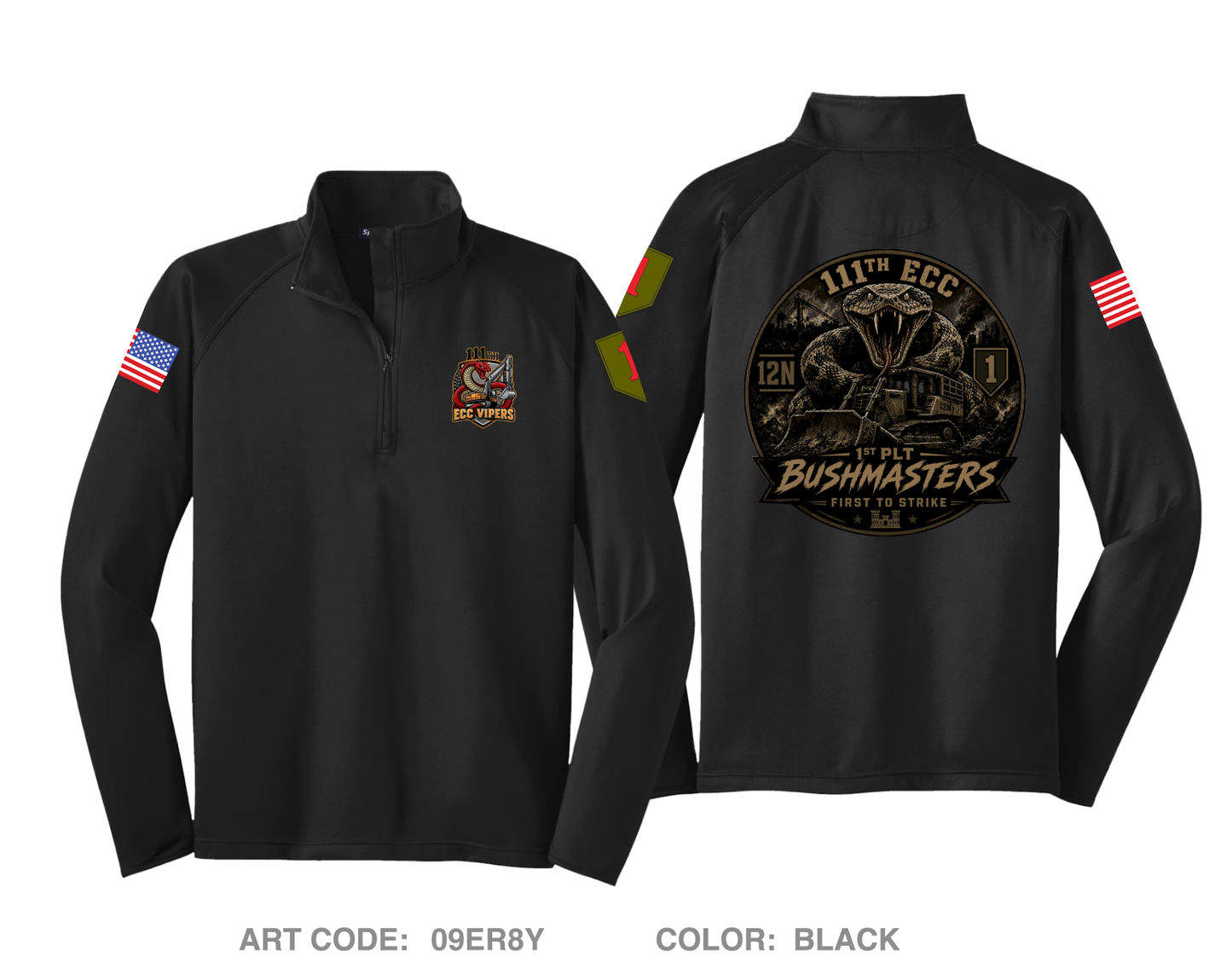111th ECC 1st Platoon Bushmasters Hi-Tech Performance Quarter-Zip Fleece Jacket - 09ER8Y