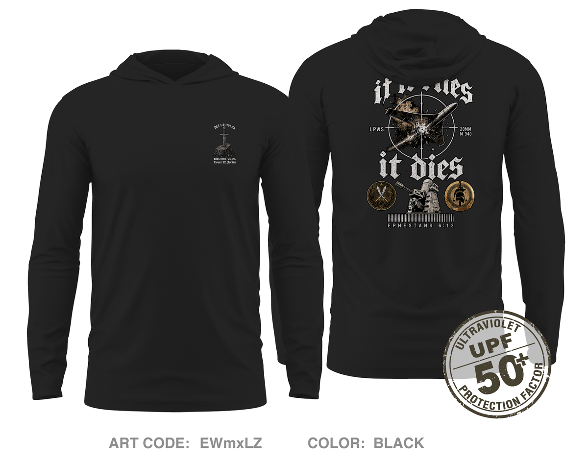Det 1 2-116th FA Core Men's UPF 50+ Hooded Performance LS Tee - EWmxLZ