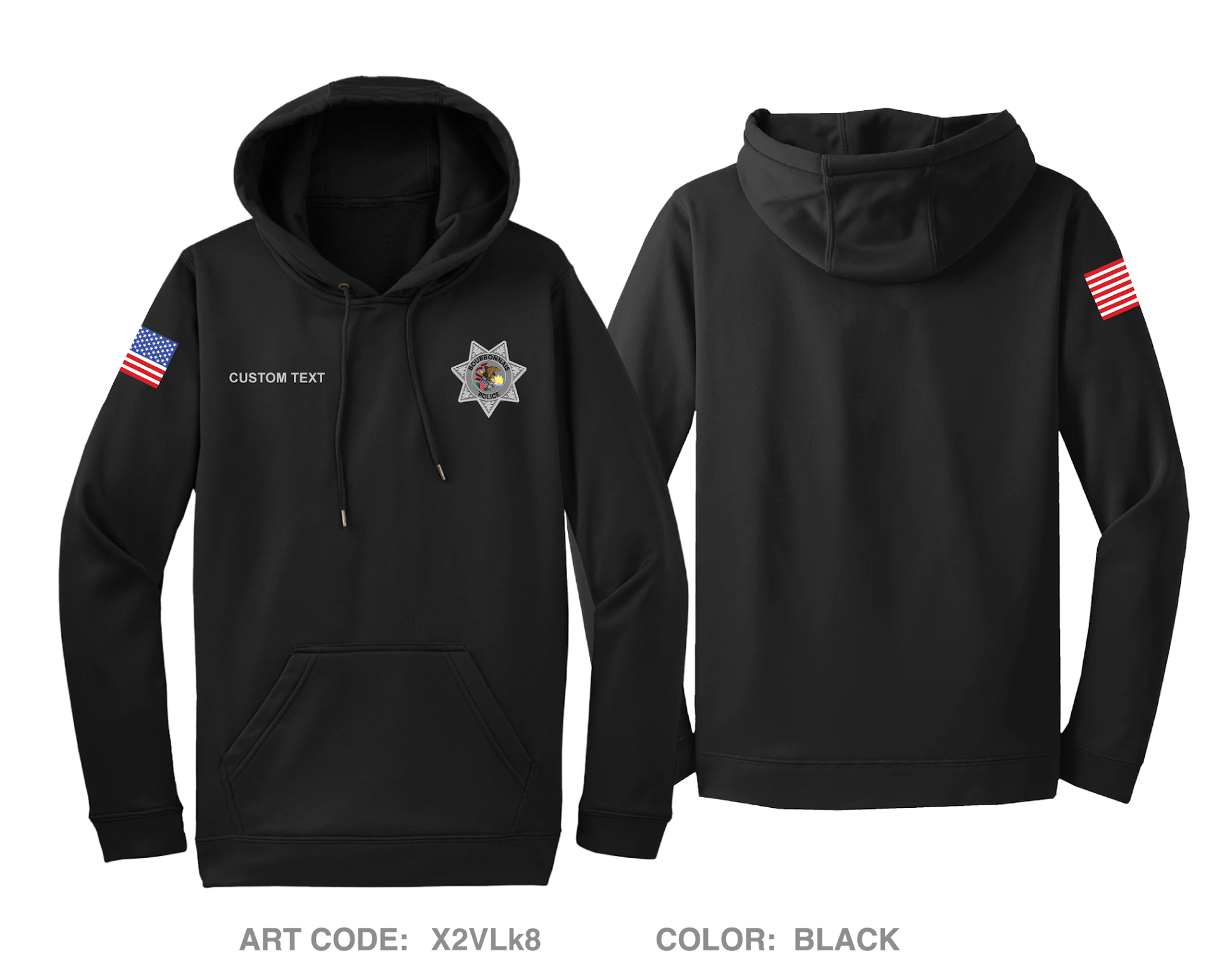 CUSTOM Bourbonnais Police Hi-Tech Performance Hoodie - X2VLk8