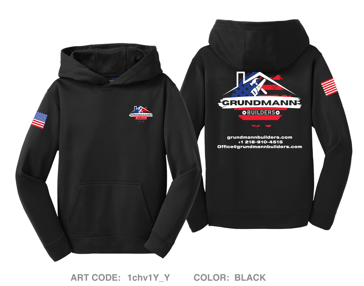 Grundmann Builders Hi-Tech Performance Unisex Youth hoodie- 1chv1Y_Y