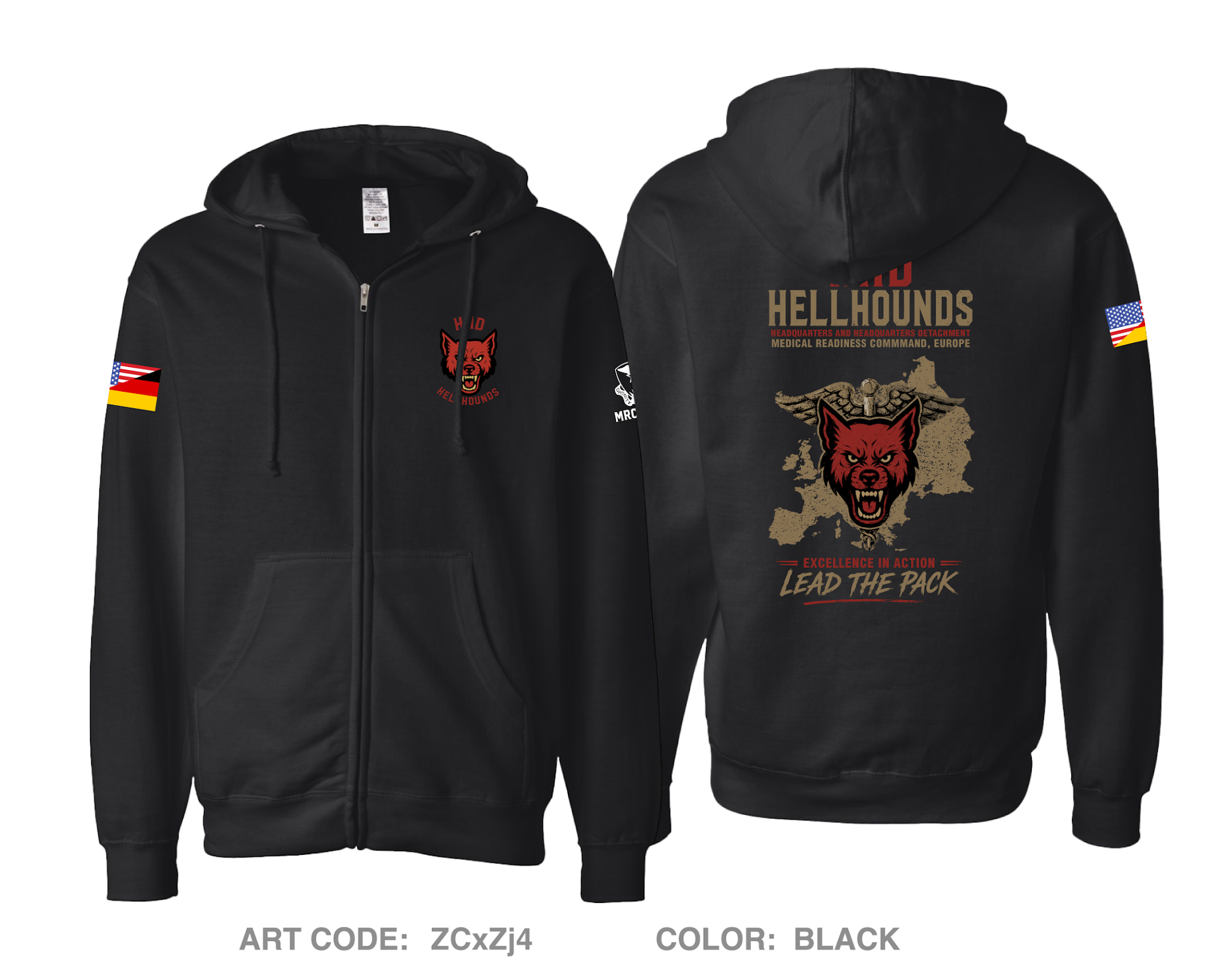 HHD, Medical Readiness Command, Europe Comfort Unisex Cotton Blend Full-Zip Hooded Sweatshirt - ZCxZj4
