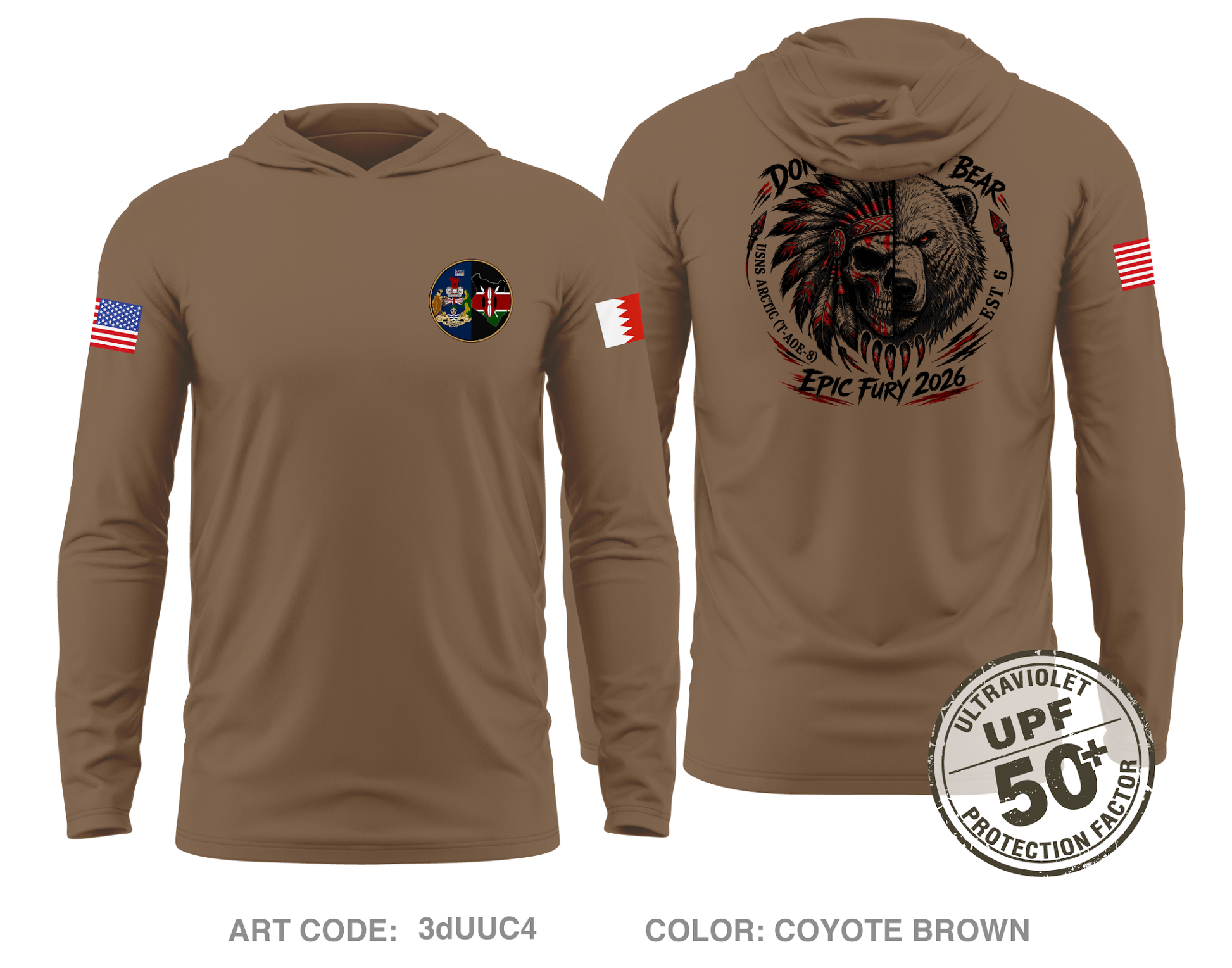 MESG-2 Detachment Bahrain Core Men's UPF 50+ Hooded Performance LS Tee - 3dUUC4